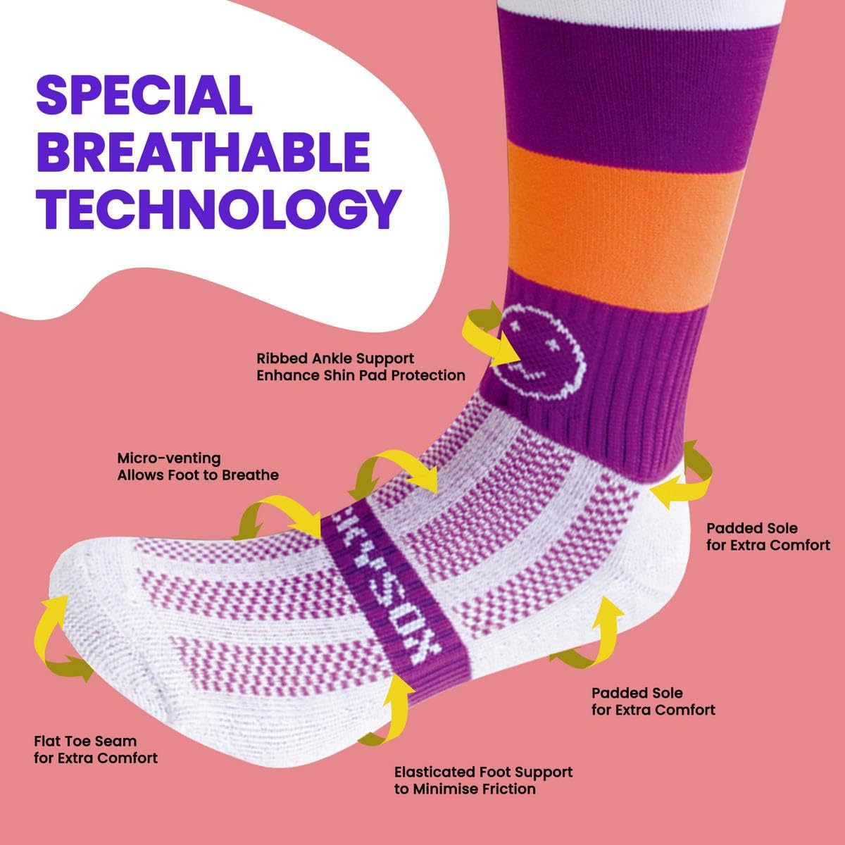 WackySox Hooped 3-Pair Knee High Sports Socks for Running, Hockey, Rugby & Riding - Breathable Athletic Socks for Men & Women - Perfect for Gym, Training & Outdoor Activities