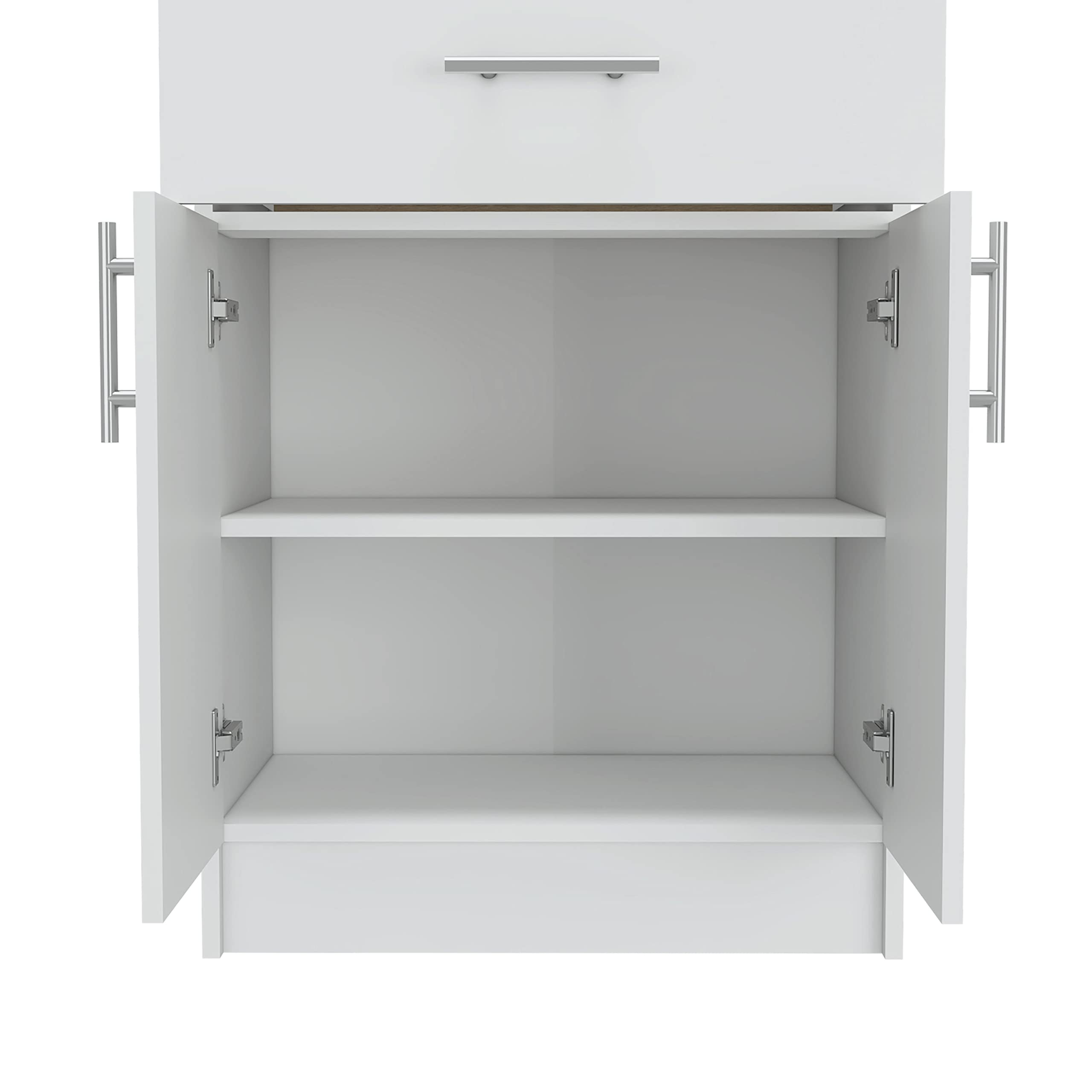 White/Light Oak Oxford Pantry Cabinet with Double Doors, Drawer & Metal Handles - 2 Interior Shelves for Kitchen Storage, Pantry Organization & Dining Room Decor