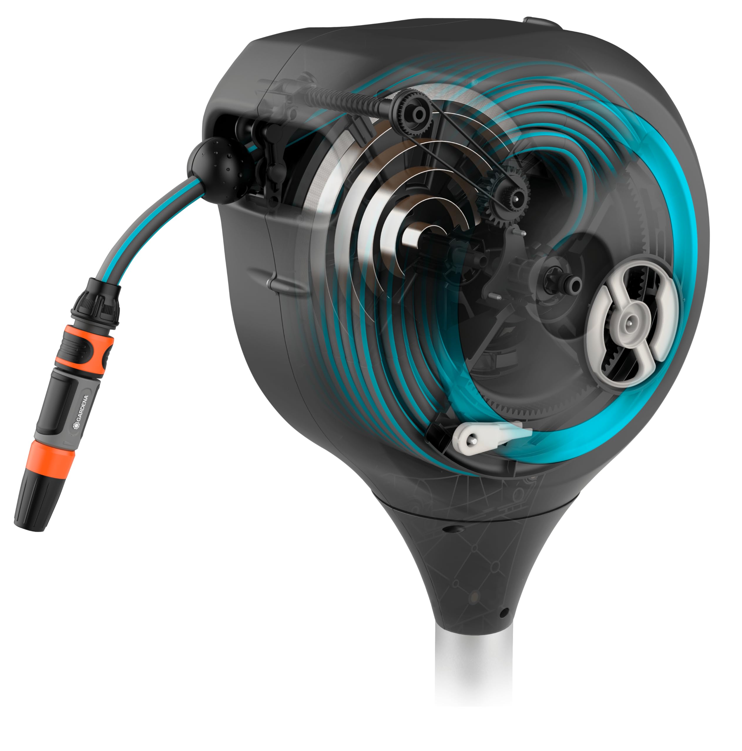 GARDENA 18614-80 66-Foot x 1/2-Inch Automatic Retractable Garden Hose Reel with Metal Spike - 360° Rotation for Full Yard Coverage - Perfect for Watering Lawns, Gardens, and Outdoor Cleaning
