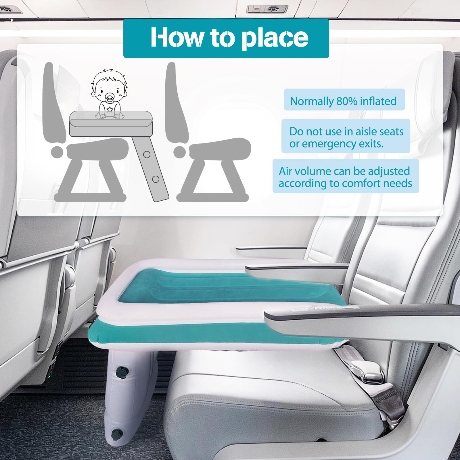 JUANWAN Toddler Airplane Bed - Portable Travel Bed for Kids, Toddler Seat Extender with Safety Belt for Airplane, Train, Car (Blue) | Perfect for Long Flights, Road Trips & Family Vacations