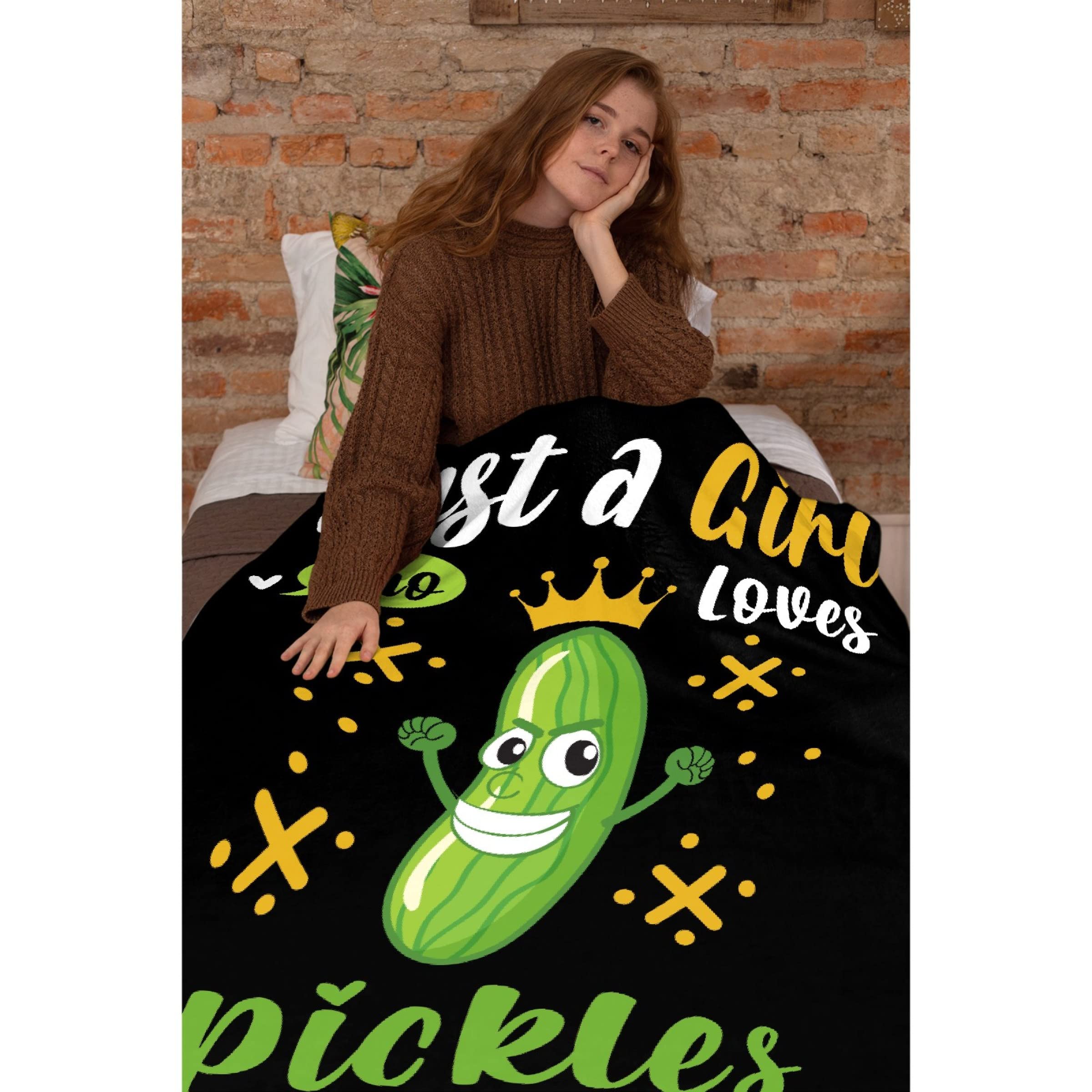 Just A Girl Who Loves Pickles - Soft Flannel Blanket & Throw | Cozy Lightweight Quilt Gift | Extra Large 120