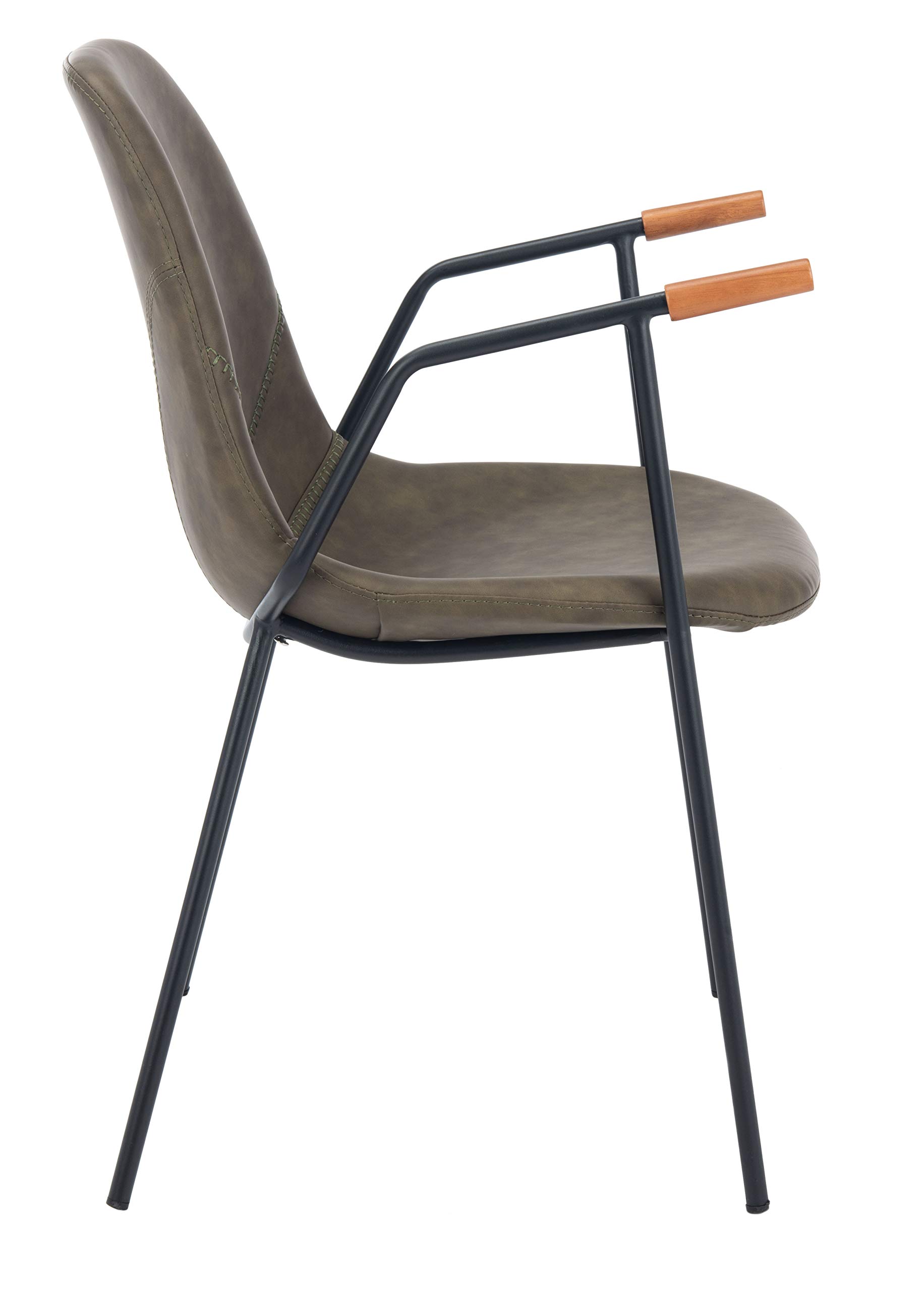 Safavieh Home Tanner Mid-Century Olive Faux Leather and Black Dining Chairs, Set of 2 - Modern Kitchen & Dining Room Furniture for Home & Office Use
