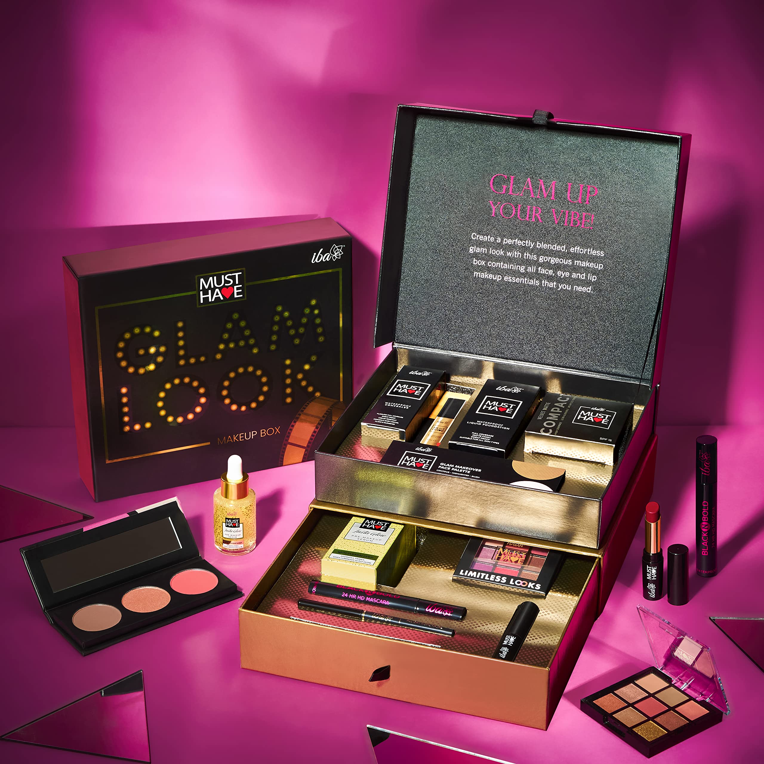 **Glam Look Makeup Box for Women - 9-in-1 Complete Makeup Kit with Waterproof Foundation, Matte Compact, Concealer, Transfer-Proof Lipstick, Face Palette, Eyeshadow, Kajal & More | Perfect for Eid Mubarak Gifts, Parties, Weddings & Everyday Glam**