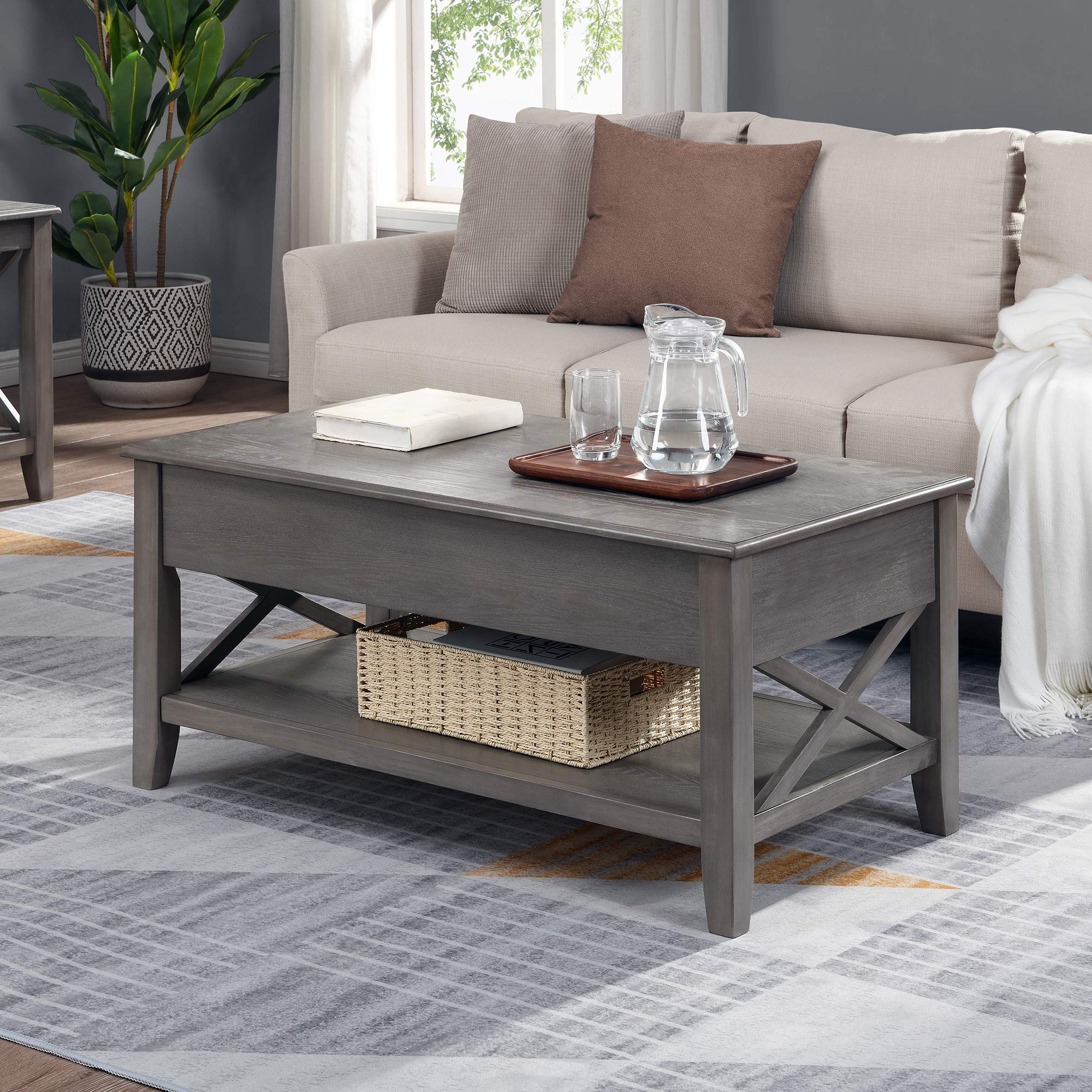 FirsTime & Co. Gray Allendale Lift Top Coffee Table - 39 x 19 x 21.5 Inches, Solid Wood, Modern Design for Living Room, Home Office | Perfect for Small Spaces, Storage & Multi-Functional Use