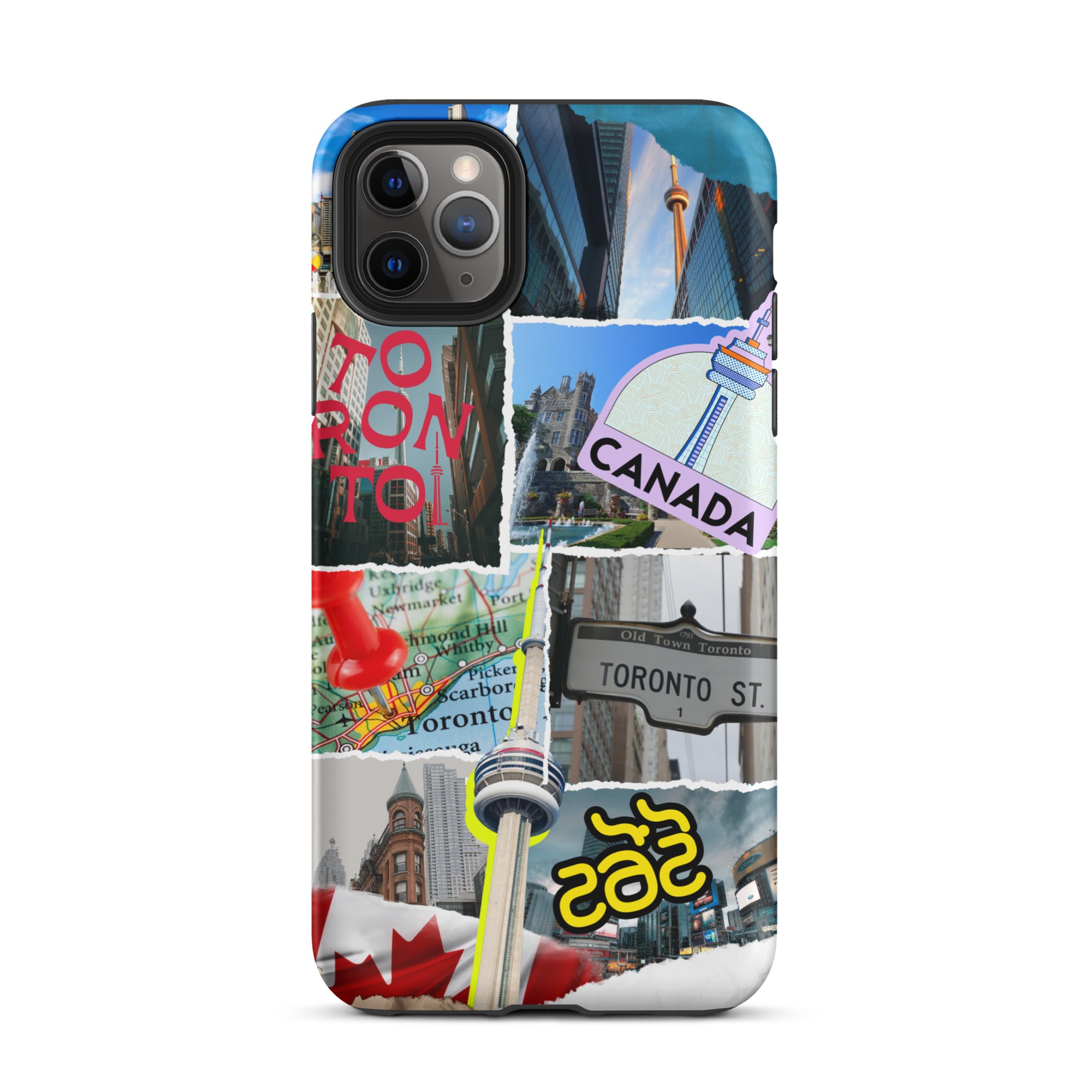Premium Toronto Skyline Collage iPhone Case - Durable Protective Cover for iPhone 12/13/14/15 Pro Max - Perfect Gift for Travel Lovers & Cityscape Enthusiasts (Use at Home, Office or While Traveling)