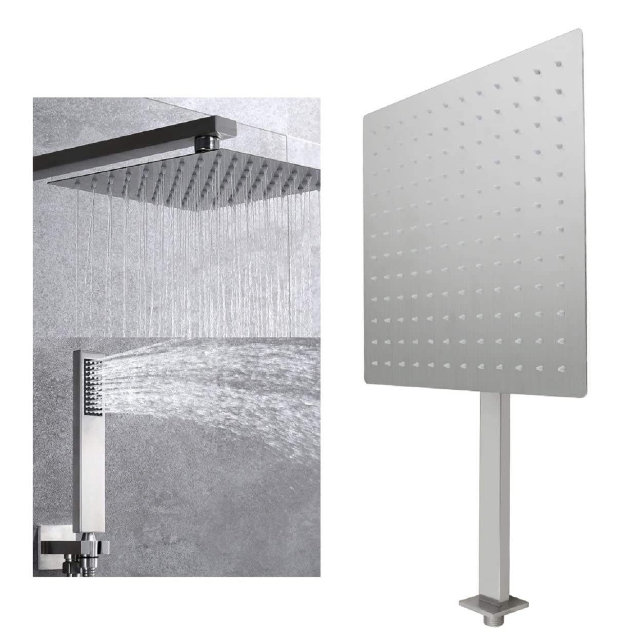 Premium Wall Mounted Bathroom Shower Faucet Combo Set - 12 Inch Shower Head, Handheld Shower, Mixer Valve & Hose - Perfect for Modern Bathroom Renovation and Spa-Like Shower Experience