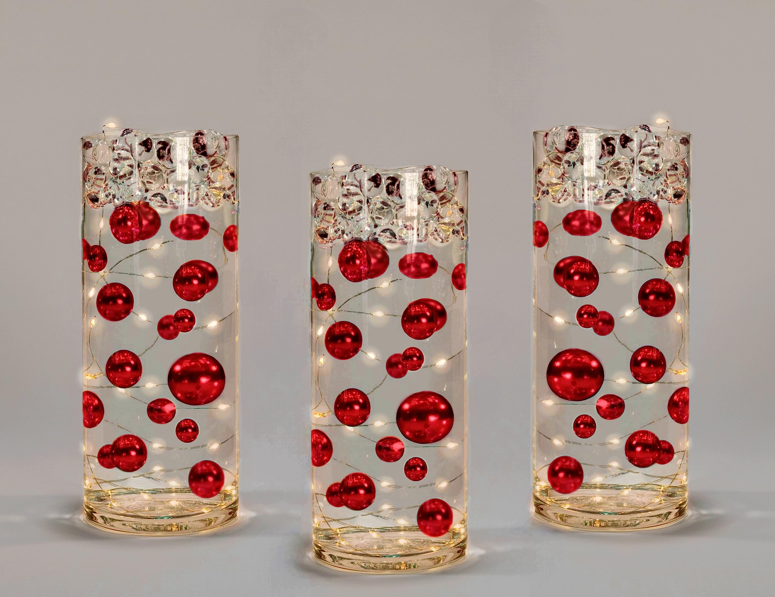 2 Packs Floating Red Pearls for Vase Decor - No Hole Jumbo & Assorted Sizes with Transparent Water Gels | Elegant Home & Wedding Centerpiece, Table Decor, Party Decoration