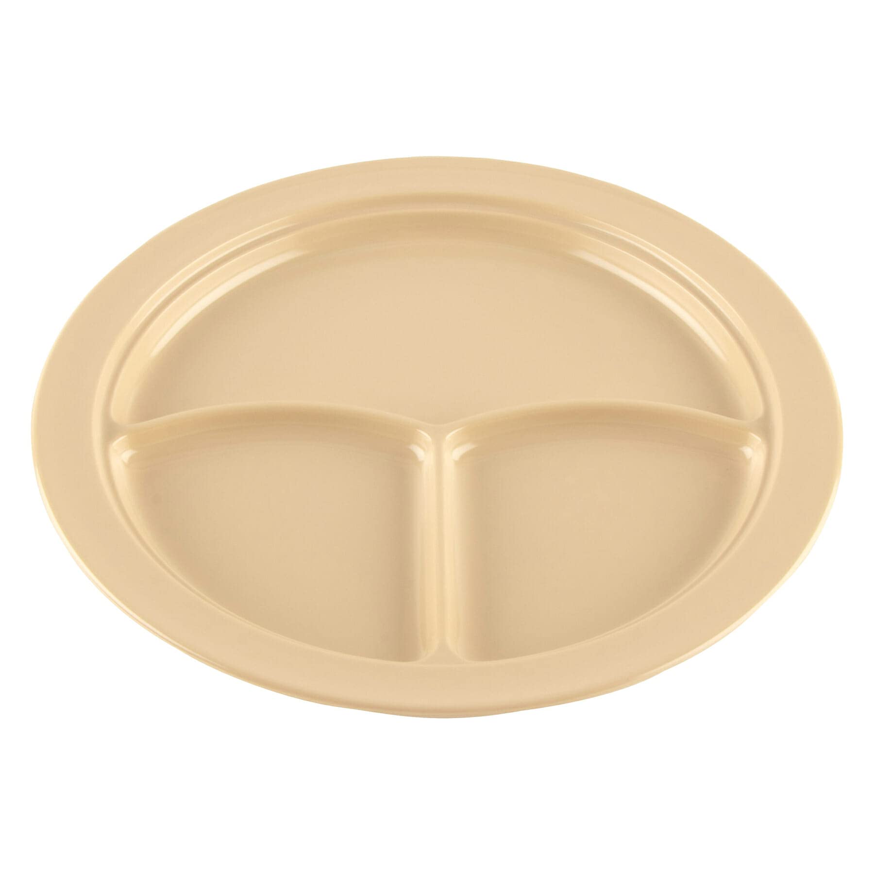 G.E.T. Heavy-Duty 3-Compartment Plastic Divided Plates, 10-Inch Deep Sided Tan Dinner Plates (Set of 12) - Perfect for School Cafeterias, Picnics, and Buffet Serving