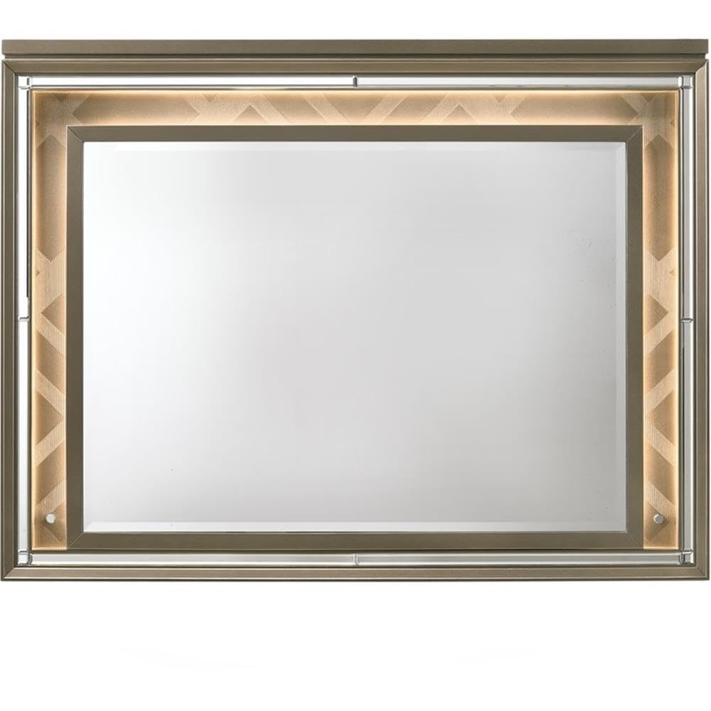 Acme Skylar LED Vanity Mirror in Dark Champagne - Perfect for Makeup Application & Home Decor