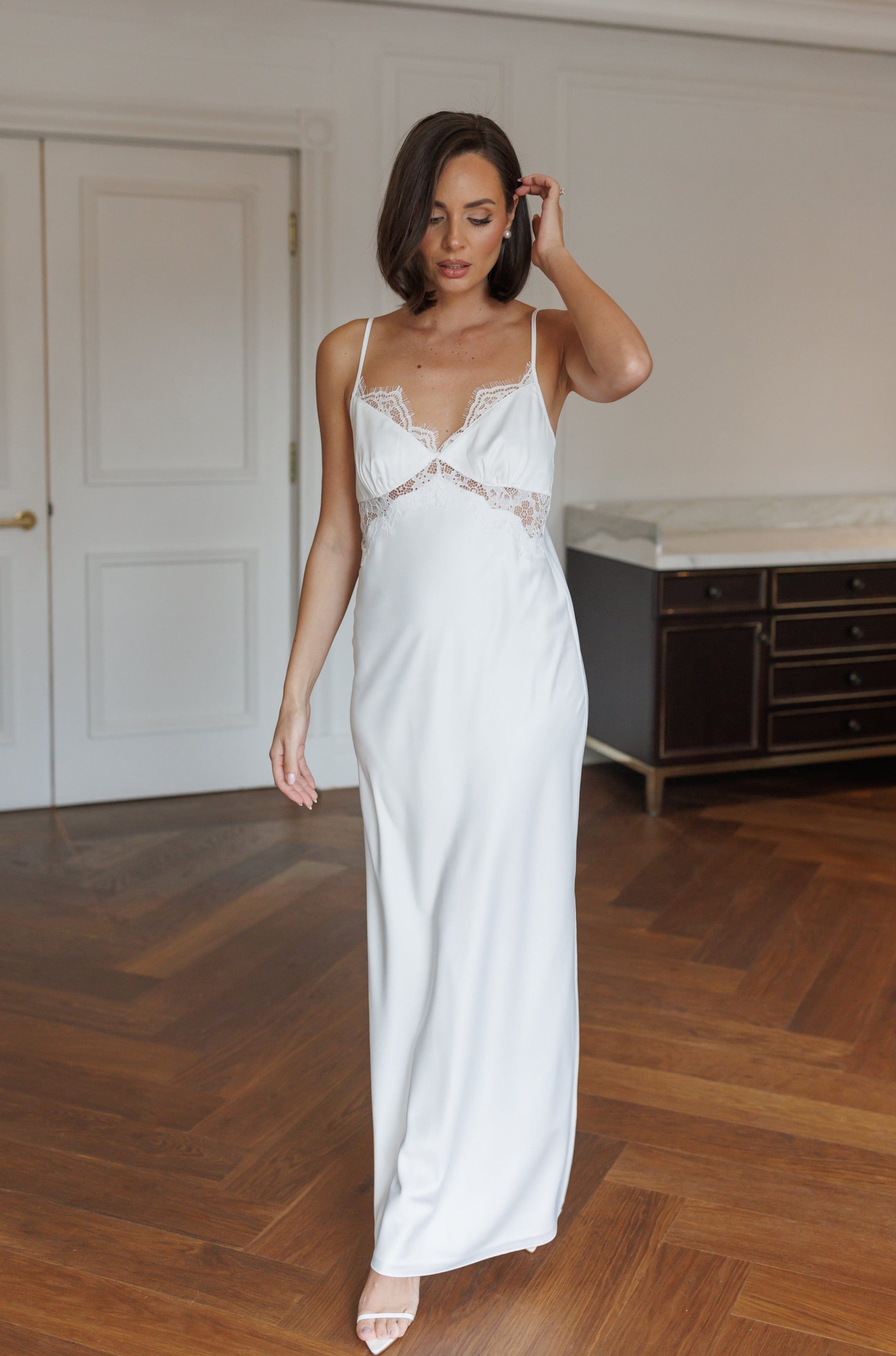 Renata Satin Lace Trim Bridal Slip - Elegant Wedding Undergarment for Brides | Perfect for Wedding Dresses, Formal Gowns & Special Occasions