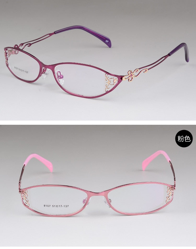 Bclear Women's Hollow Carved Metal Full Frame Eyeglasses S8107 - Ultra Light Alloy Glasses for Women, Fashionable & Durable - Perfect for Reading, Working, and Everyday Wear
