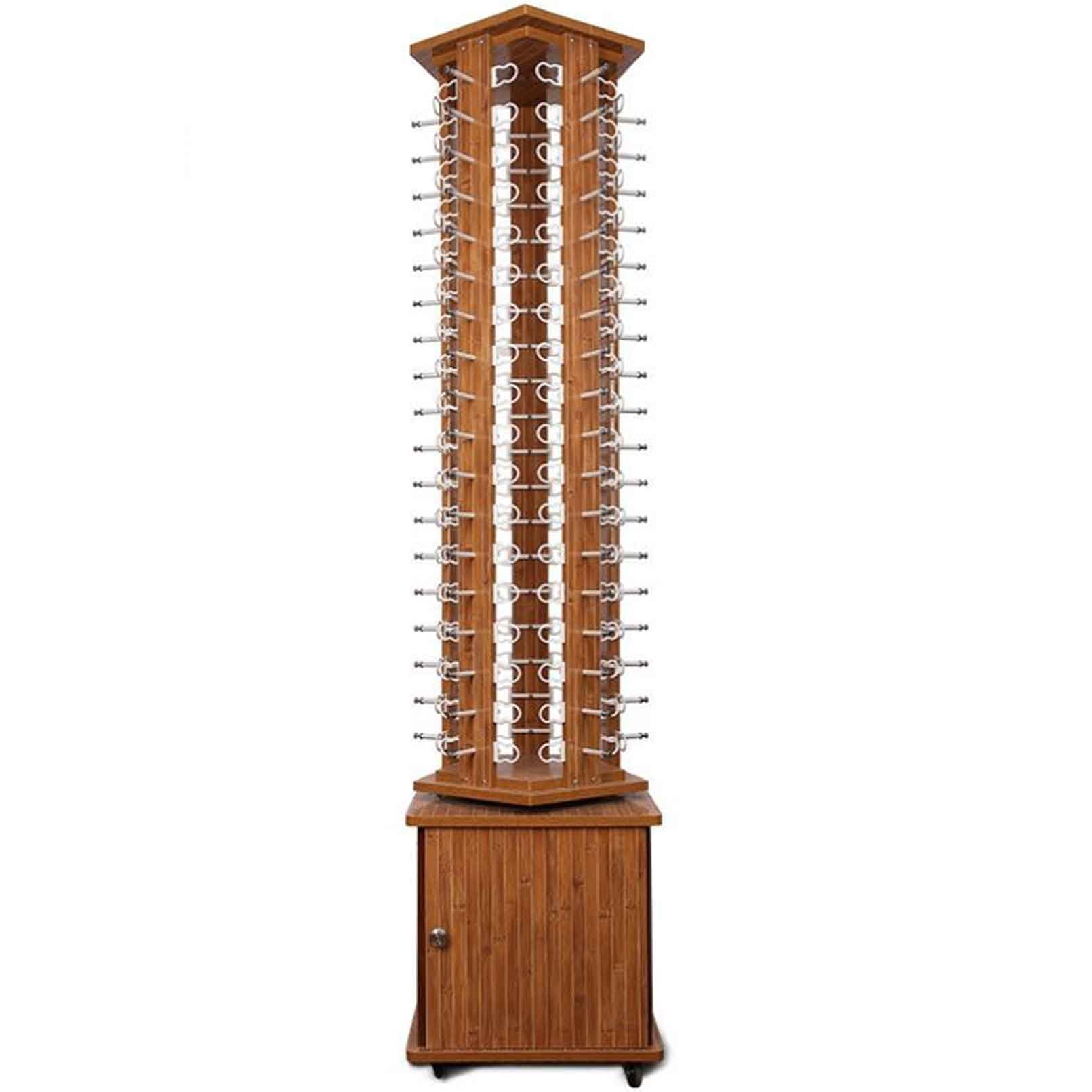 Rotating Wooden Eyeglass Display Stand - 5-Sided Floor Sunglasses Holder & Organizer Rack for Retail Stores, Opticians, and Home Decor - Brown Finish | Perfect for Eyewear Shops, Boutique Displays, and Stylish Home Organization