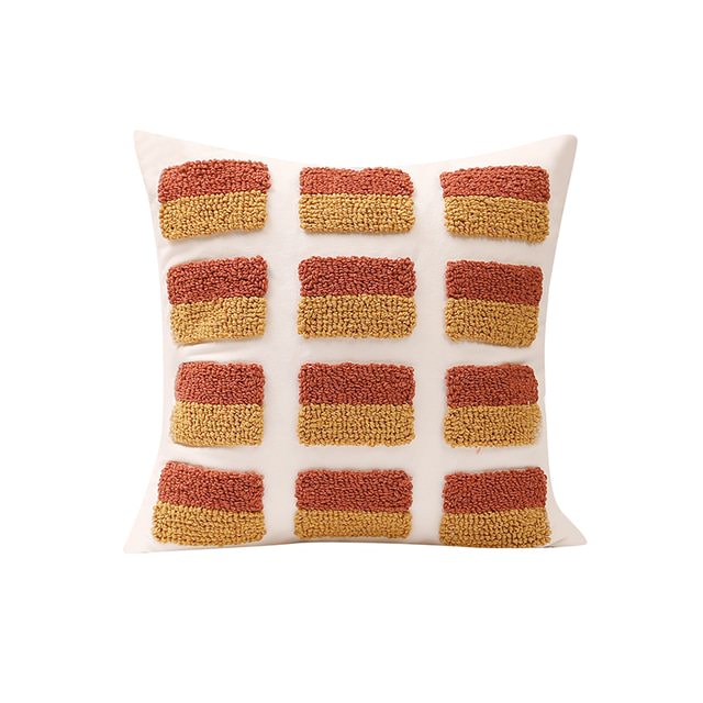 Ochre Tufted Cushion Cover - Soft Bohemian Pillow Case for Sofa, Bed & Home Decor - Perfect for Living Room, Bedroom & Cozy Spaces