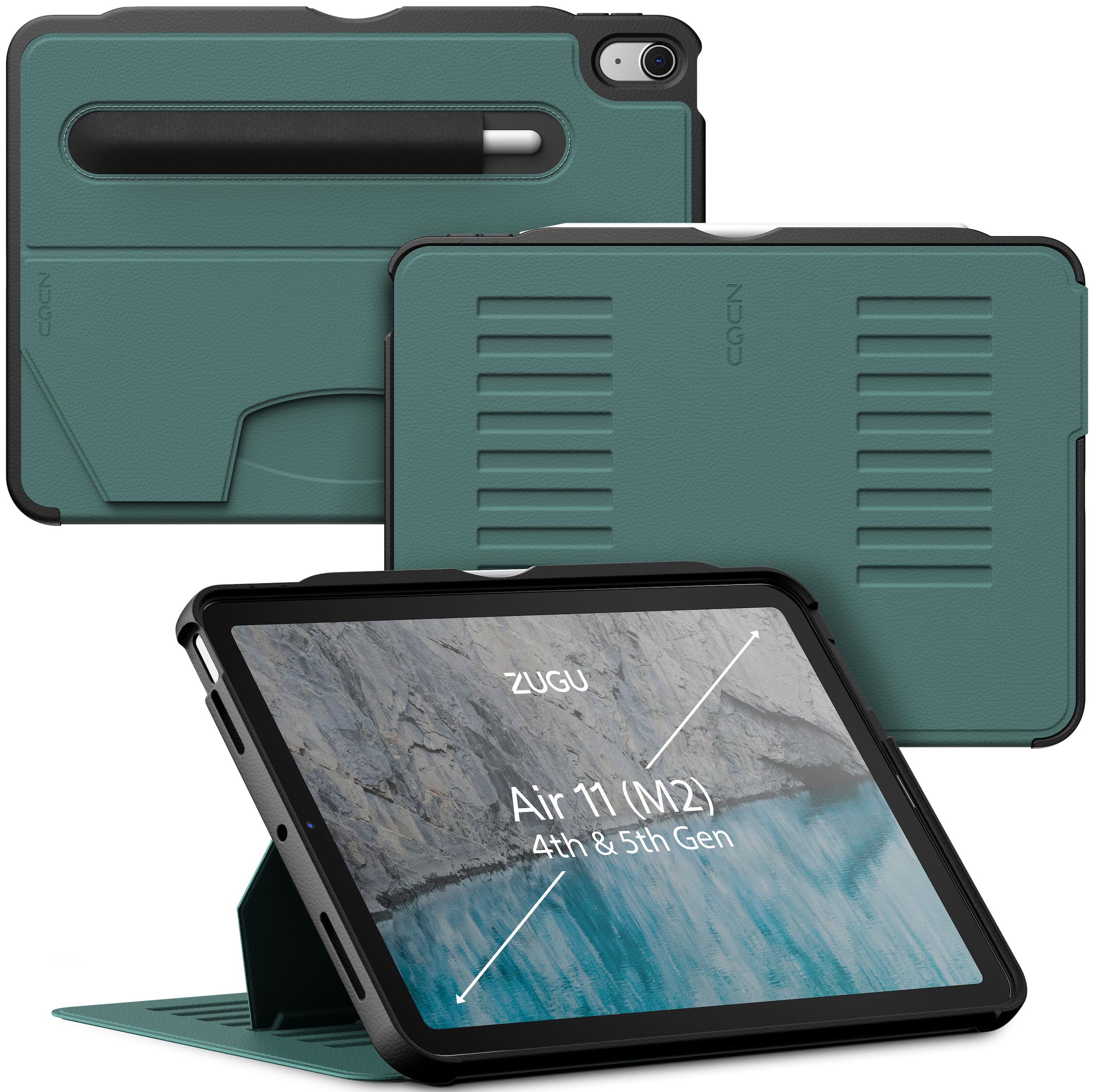 ZUGU iPad Air 11 Case (M3 2025/M2 2024) & iPad Air 10.9 Case (5th/4th Gen 2022/2020) - Slim Protective Cover with Wireless Apple Pencil Charging, 8-Angle Magnetic Stand & Auto Sleep/Wake | Perfect for Work, Travel & Home Use [Pine Green]