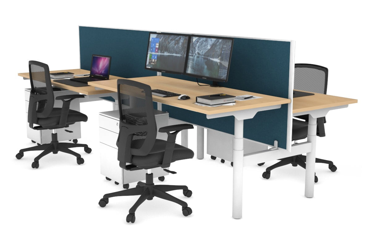 Flexi Premium Height Adjustable 4-Person H Bench Workstation - White Frame [1800L x 700W] - Ideal for Office, Coworking Spaces & Home Offices