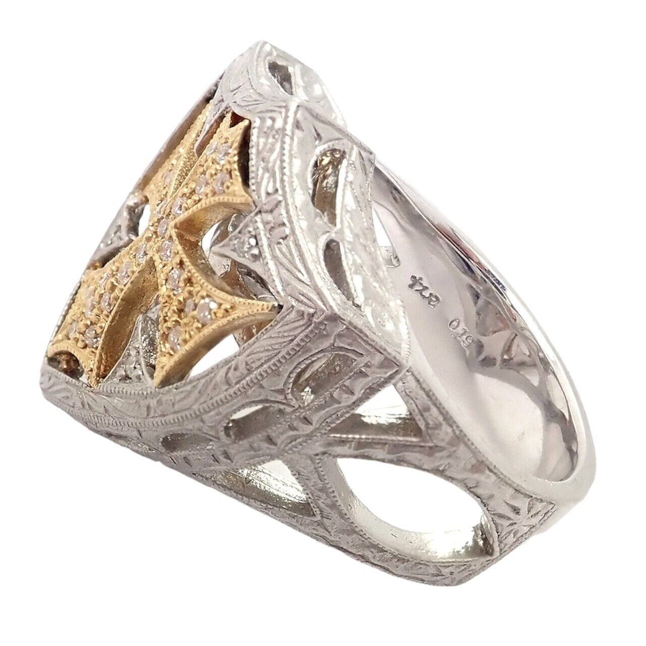 Authentic 18k White & Yellow Gold Diamond Cross Shield Crest Ring by Loree Rodkin - Luxury Religious Jewelry for Men & Women, Perfect for Gifts, Weddings & Special Occasions
