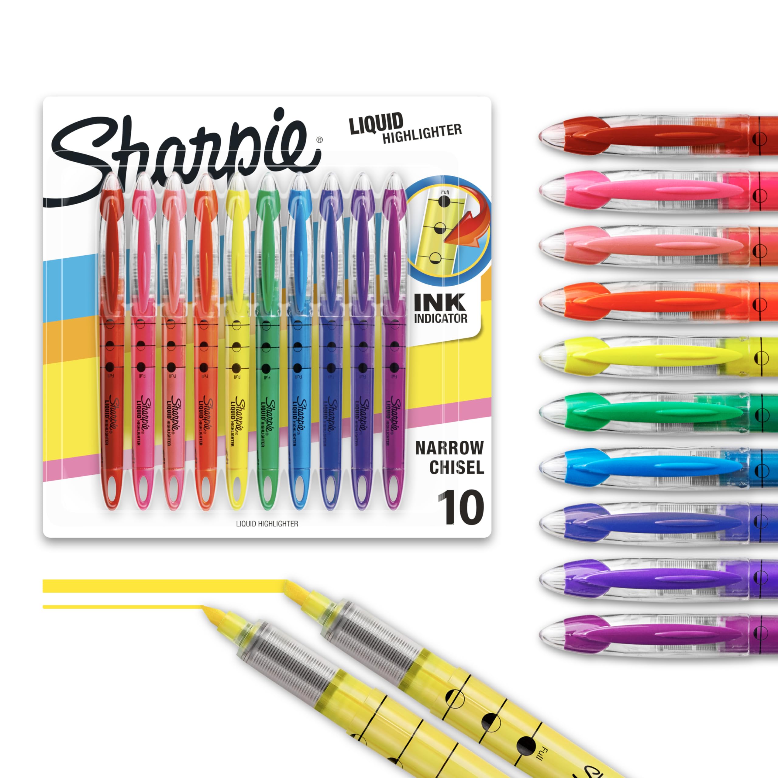 Sharpie Liquid Highlighter Set - 10 Assorted Colors with Chisel Tip for Journaling, Note Taking & Study Supplies | Perfect for School, Office & Bible Marking