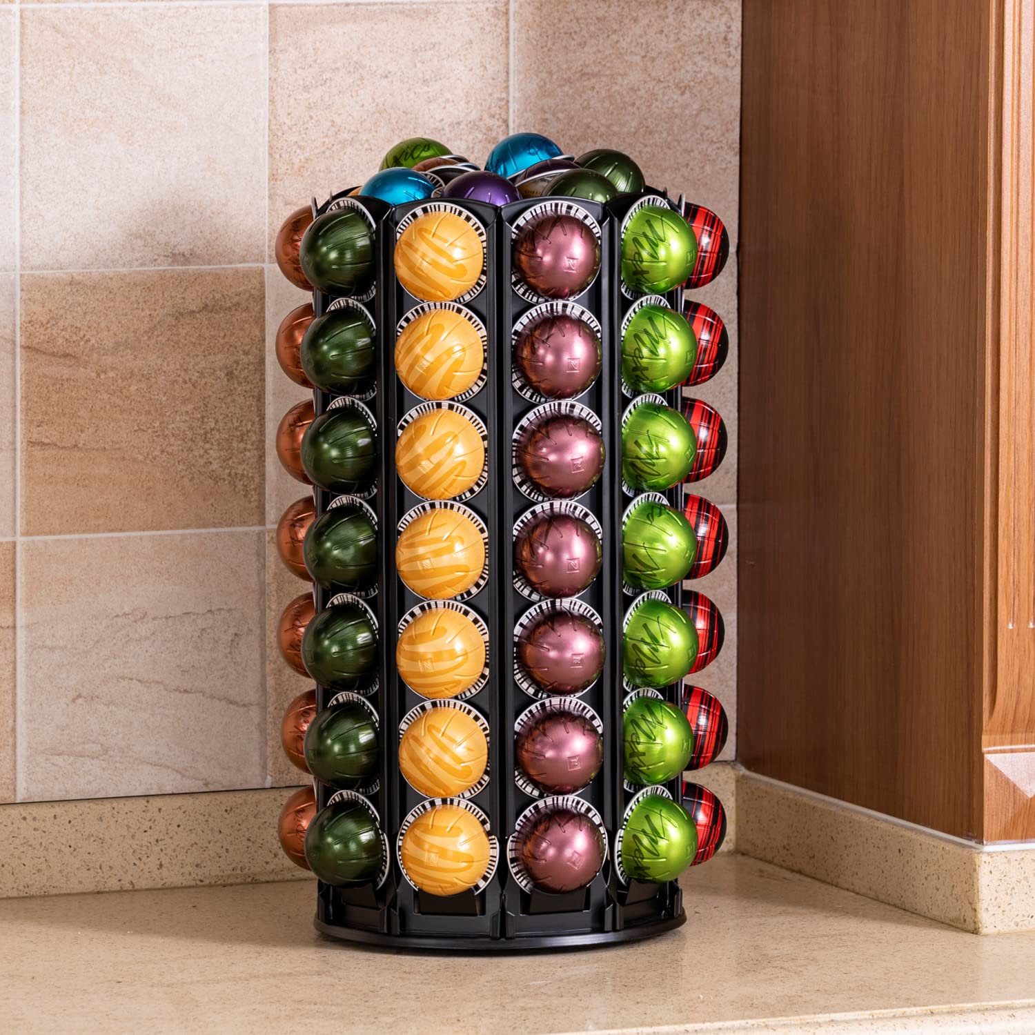 FlagShip 360° Rotating Coffee Pod Holder for Nespresso Vertuo – Silent Rolling Carousel with Extra Storage Space (Holds 100+ Pods) – Perfect for Kitchen Countertops & Office Coffee Stations