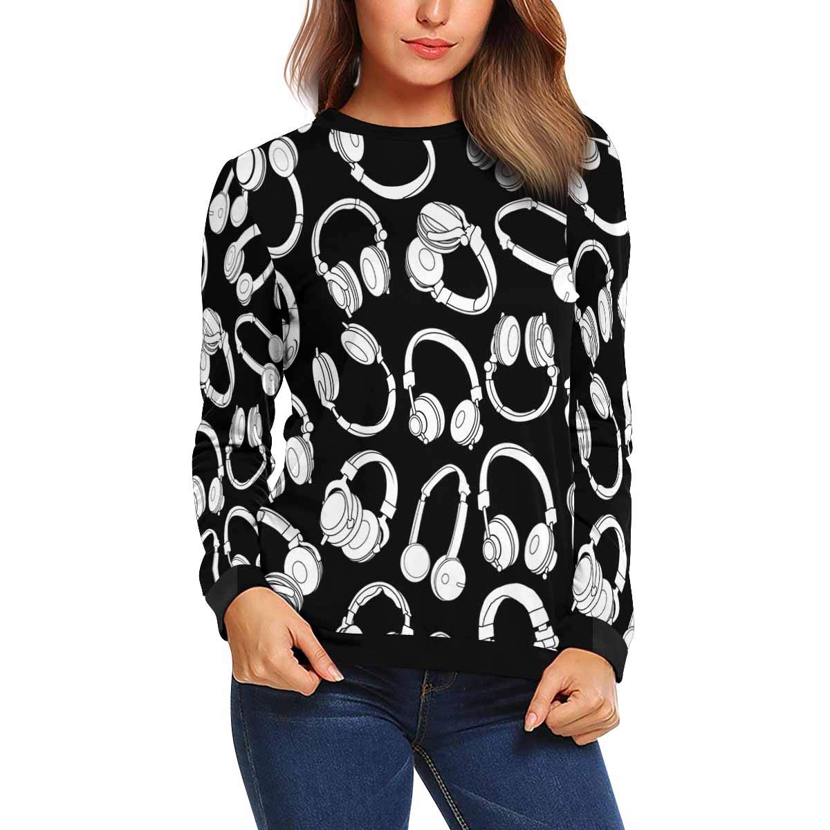 InterestPrint Women's Casual Sweatshirt with Headphone Design | Crew Neck Pullover Top for Music Lovers | Perfect for Lounge Wear, Street Fashion & Concerts