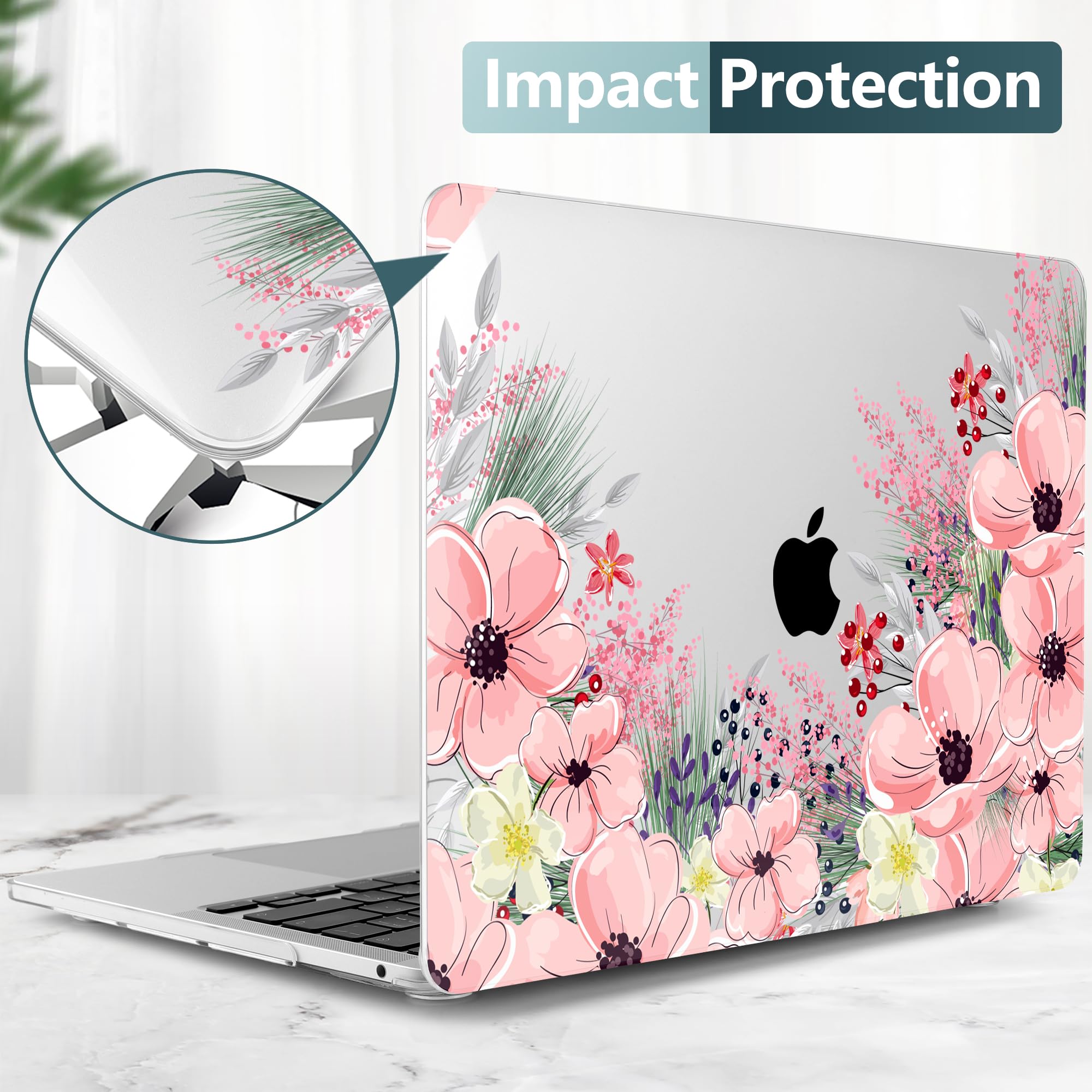 TwoL Hard Plastic Protective Case for MacBook Pro 13 inch (2020-2022 Models A2338 M2/M1 A2289 A2251) with Keyboard Cover & Screen Protector - Cute Flower Design | Perfect for Work, School & Travel Protection