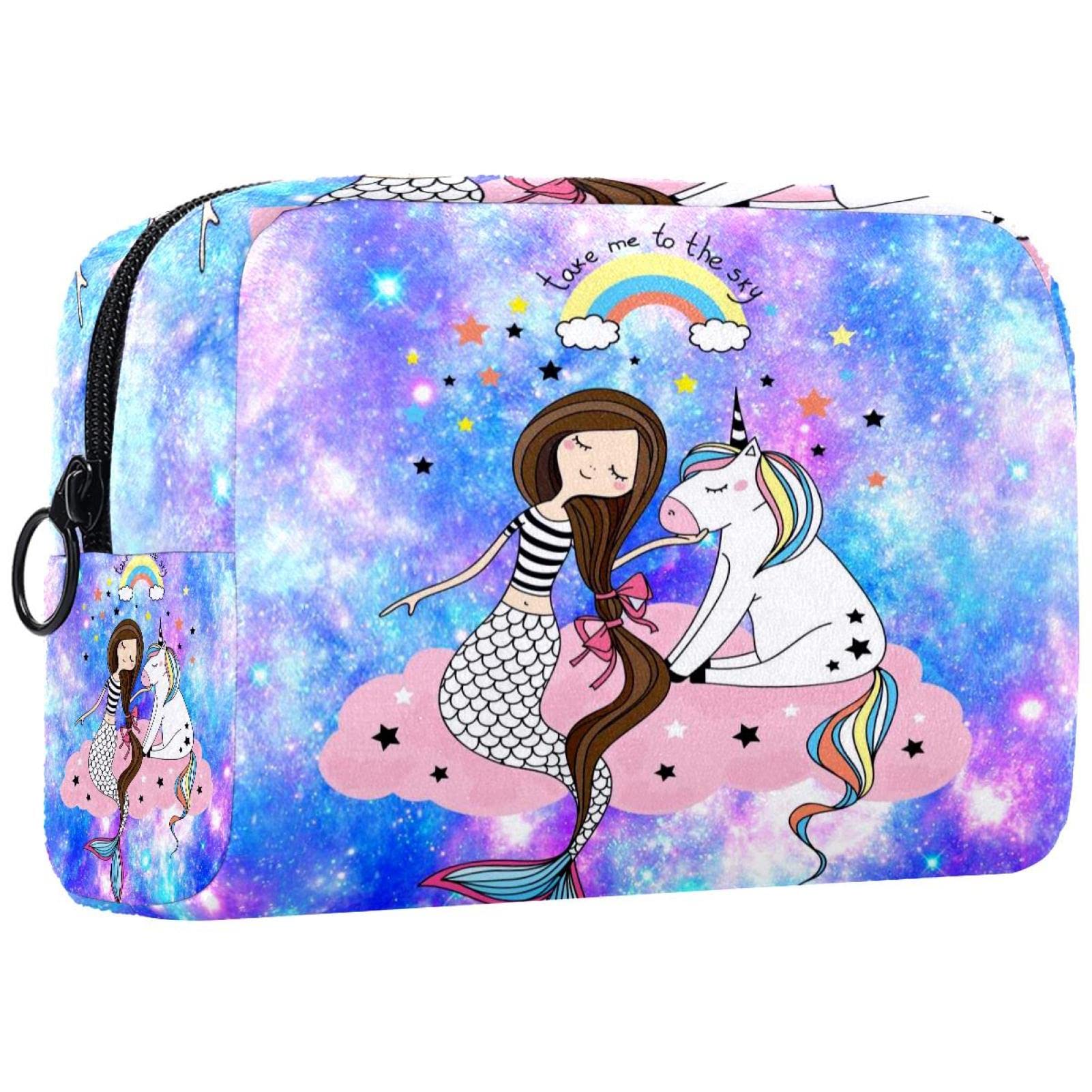 Waterproof Makeup Bag for Women - Stylish Travel Cosmetic Organizer with Galaxy Mermaid & Unicorn Print | Compact Cosmetic Pouch for Travel, Gym, Work & Daily Use | Perfect for Vacation Essentials, Workout Gear & Beauty Products Storage | Ideal for Beach Trips, Yoga Class & Makeup Storage on the Go | Great for Traveling, Gym Essentials & Everyday Beauty Organization