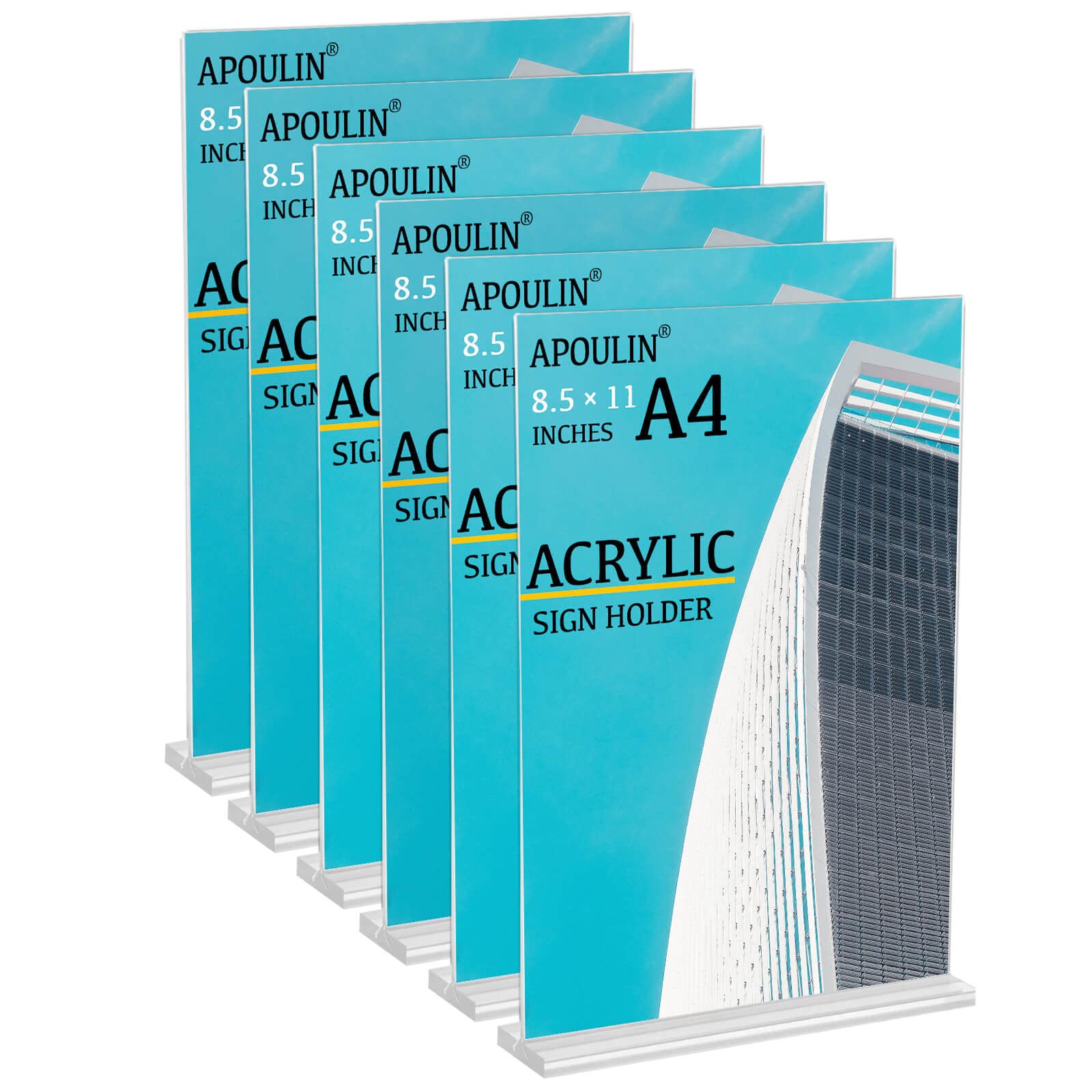 6 Pack Clear Acrylic Sign Holders - T-Shaped Double-Sided Desktop Display Stand for 8.5 x 11 Inch Paper (Ideal for Restaurants, Retail Stores & Office Use)