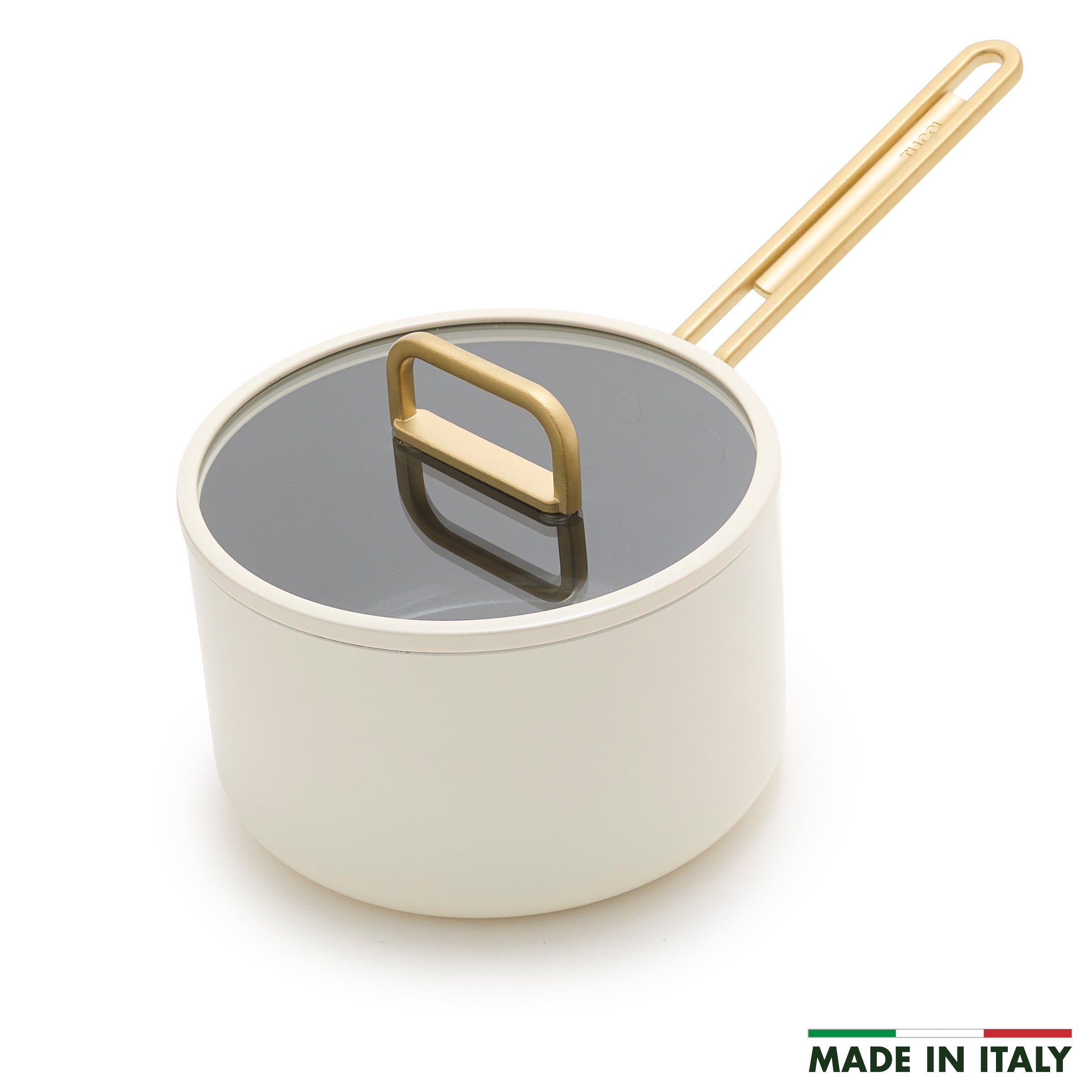 Stanley Tucci™ Ceramic Nonstick 4 Quart Saucepan with Lid - Carrara White | PFOA-Free Cookware for Healthy Cooking | Perfect for Sauces, Soups, Pasta & Everyday Meals