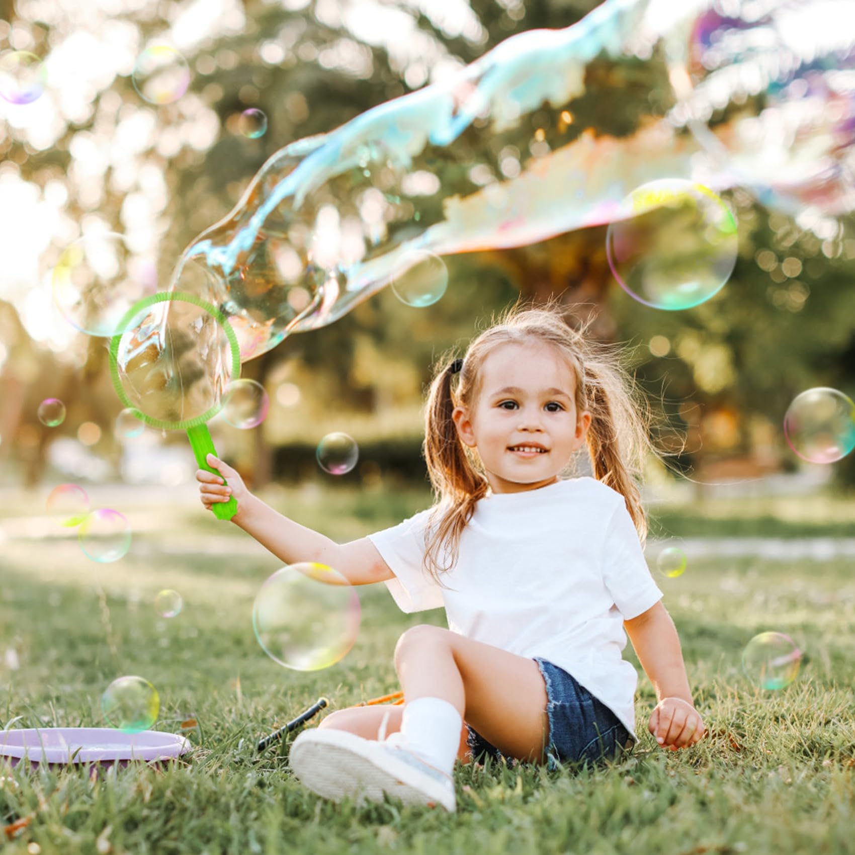 Roberly 25 PCS Giant Bubble Wands Set with Tray & Solution - Big Bubble Maker Kit for Kids & Adults - Outdoor Summer Party Favors, Birthday Gifts, Backyard Fun & Park Playtime