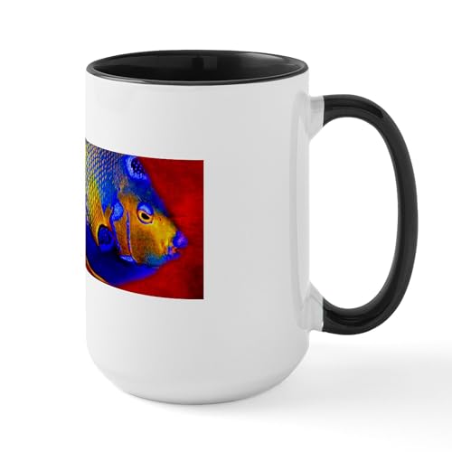 White/Black Inside - Fish Flowers Red Yellow Blue Mugs