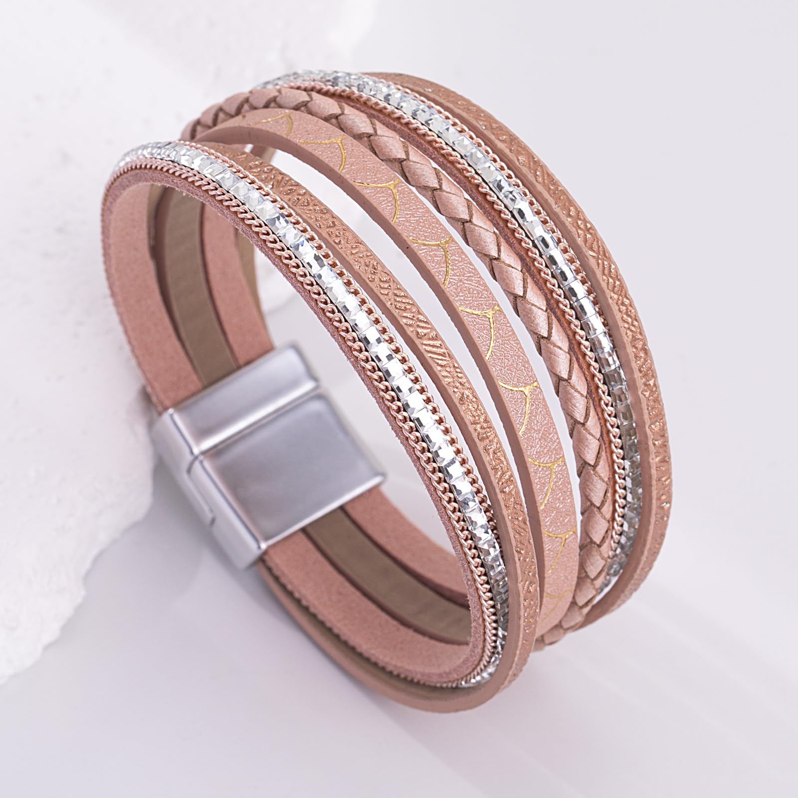 Boho Leather Wrap Bracelets for Women - Trendy Layered Magnetic Clasp Bracelets, Adjustable Bohemian Jewelry Gift Set for Everyday Wear & Special Occasions