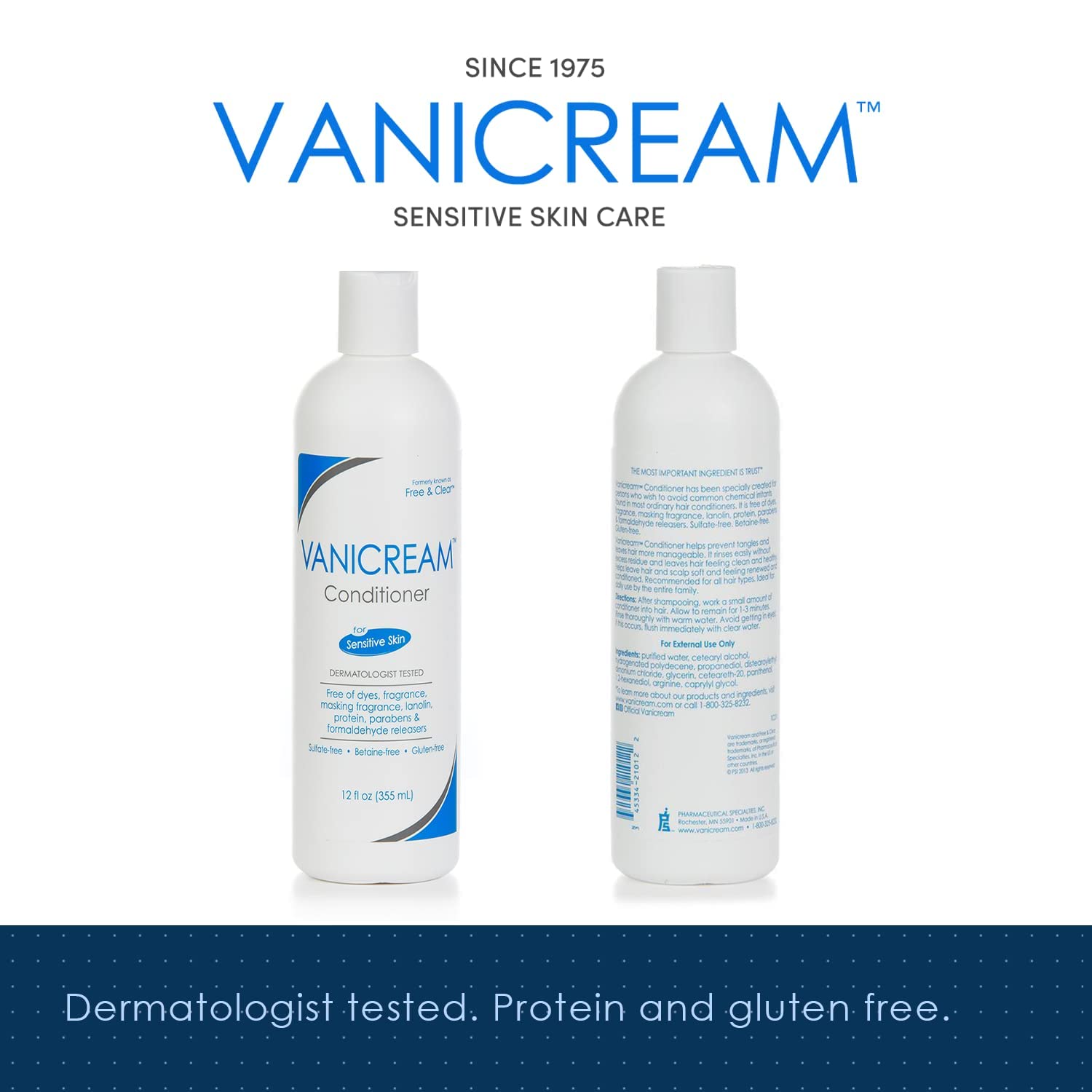 Free & Clear Sensitive Skin Hair Conditioner 12 oz (Pack of 10) - Hypoallergenic, Fragrance-Free, Dermatologist Recommended for Dry & Damaged Hair - Perfect for Daily Use at Home, Travel, or Gym