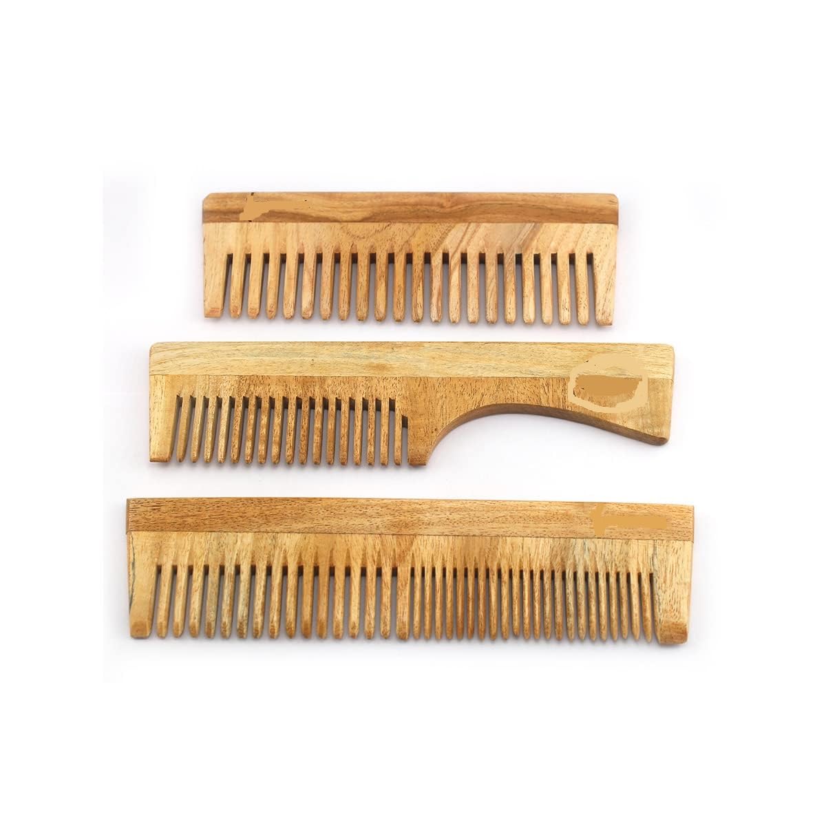 Neem Wood Comb Set - Pack of 3 Natural Wooden Combs for Detangling Hair, Oil Treatment & Post-Wash Care | Eco-Friendly & Plastic-Free Hair Brush | Perfect for Daily Hair Care, Scalp Massage & Healthy Hair Maintenance
