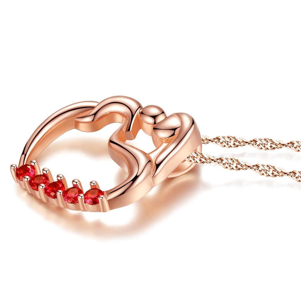 Sterling Silver Rose Gold Plated Simulated Ruby Heart Mother & Child Pendant Necklace - Elegant Jewelry Gift for Women, Mom on Mother's Day, Birthday, Anniversary | Perfect for Special Occasions & Everyday Wear