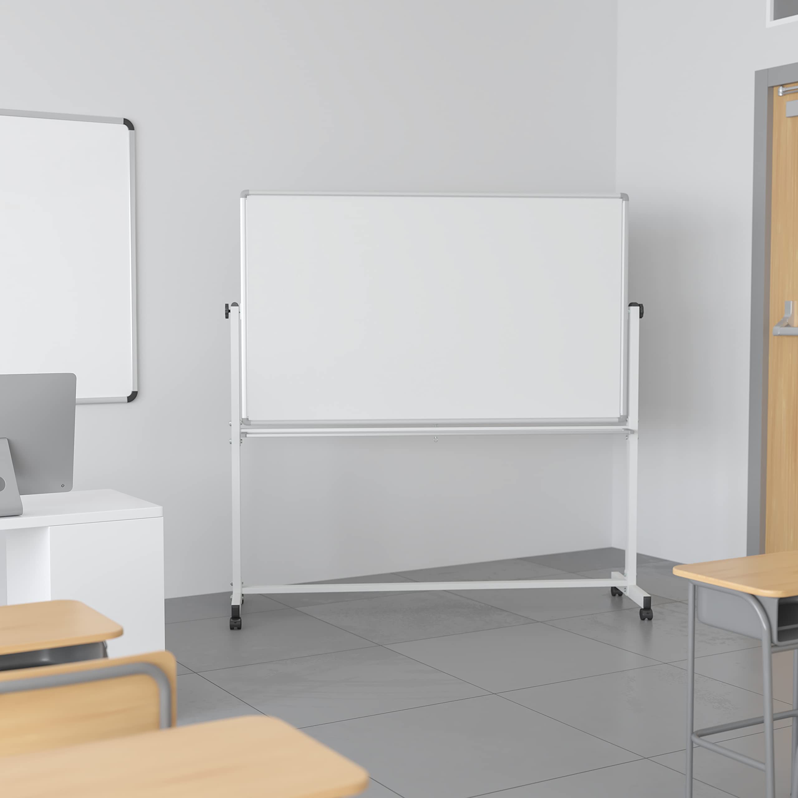 Double-Sided Mobile White Board with Pen Tray - 45.25