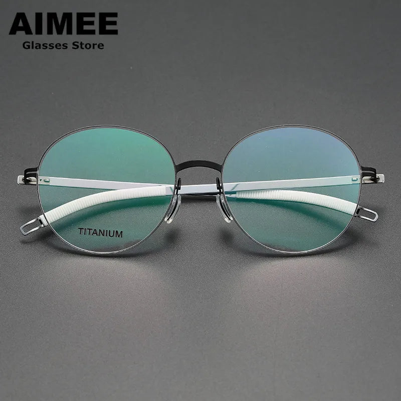 Aimee Unisex Full Rim Round Screwless Titanium Acetate Eyeglasses 2537 - Lightweight & Durable Frame for Reading, Computer Work & Everyday Wear