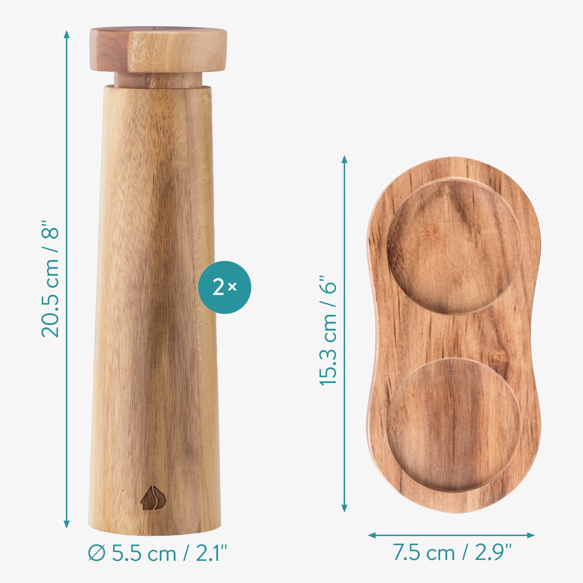 Premium Acacia Wood Salt and Pepper Grinder Set with Ceramic Core - Adjustable Coarseness, Includes Wooden Tray - Ideal for Home Kitchen, Restaurant Dining & Gourmet Cooking