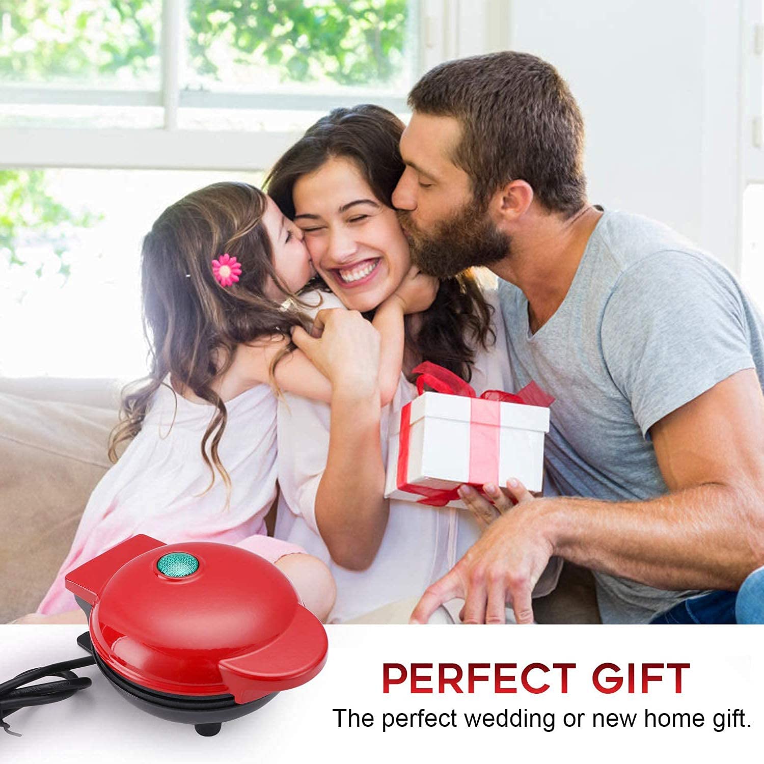 Mini Waffle Maker Machine - Portable Electric Round Waffle Iron for Waffles, Paninis & Hash Browns | Non-Stick Red Bakeware | Perfect for Breakfast, Snacks, Camping & Dorm Cooking