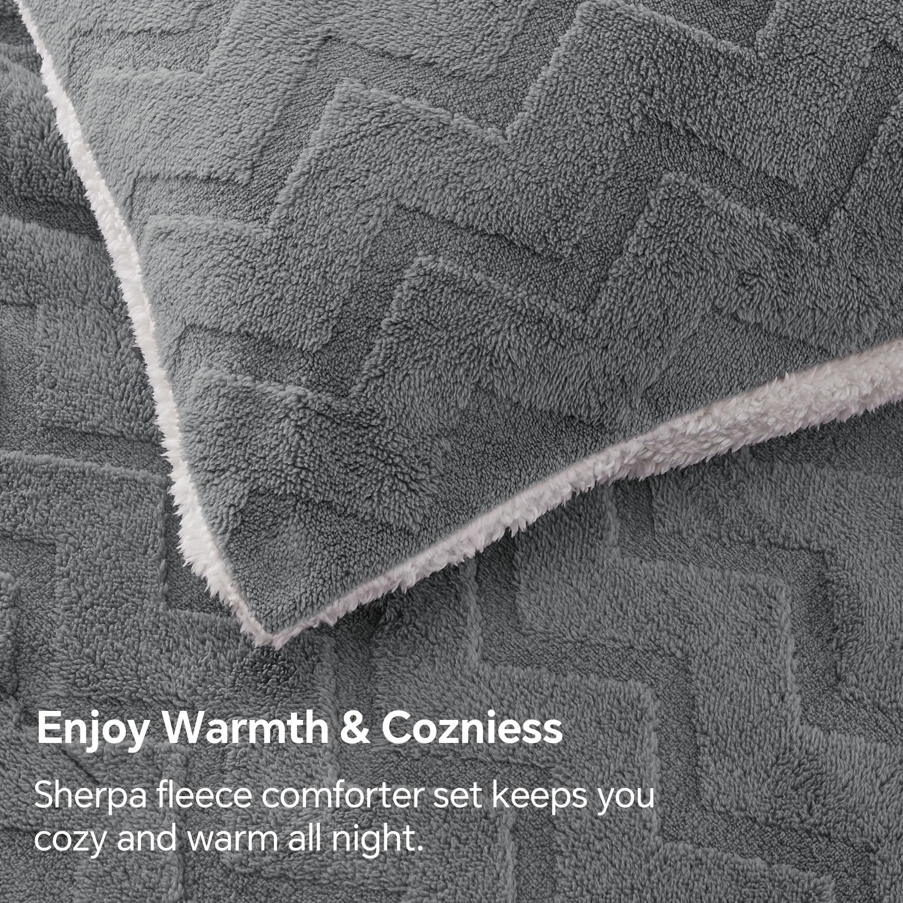 BEDELITE Fluffy Queen Comforter Set - Ultra Soft Sherpa Grey Bedding for Queen Size Bed | 3-Piece Luxury Winter Comforter Set with 1 Comforter & 2 Pillow Shams | Perfect for Cozy Winter Nights, Guest Rooms & Cold Weather Bedding