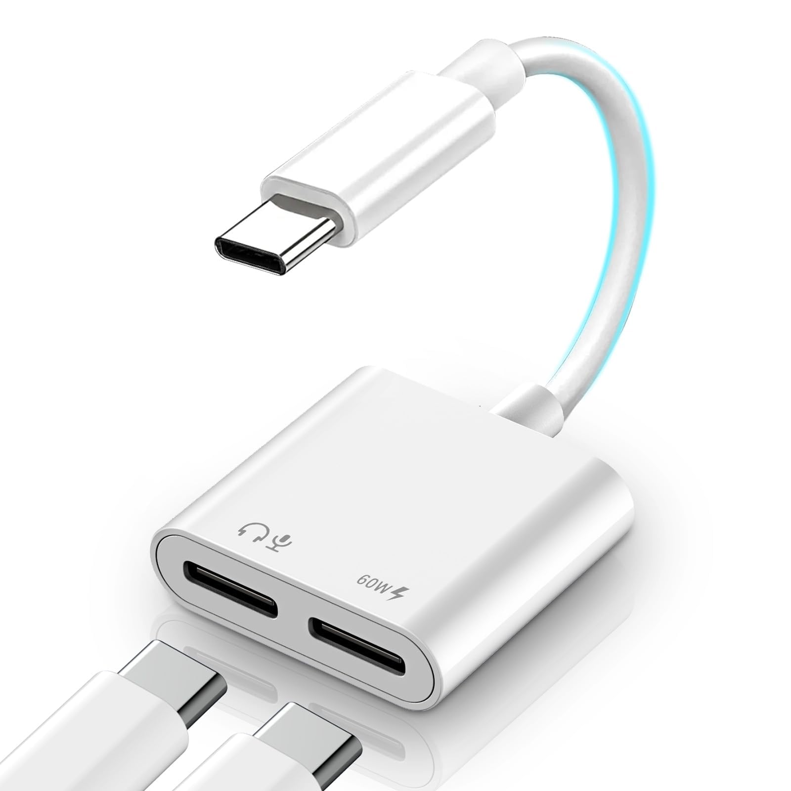 Meenova USB C Splitter 1 to 2 Adapter - 60W Fast Charging & 3.5mm Audio Dongle for iPhone 16/15, Galaxy S24/S23/S22/S21 Ultra, iPad - Simultaneous Charging & Listening - Perfect for Travel, Office & Gaming