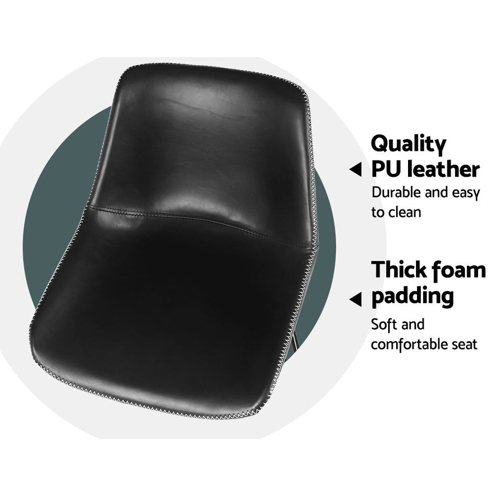 2 Black Leather & Metal Bar Stools for Kitchen Counter - Modern Dining & Breakfast Nook Seating