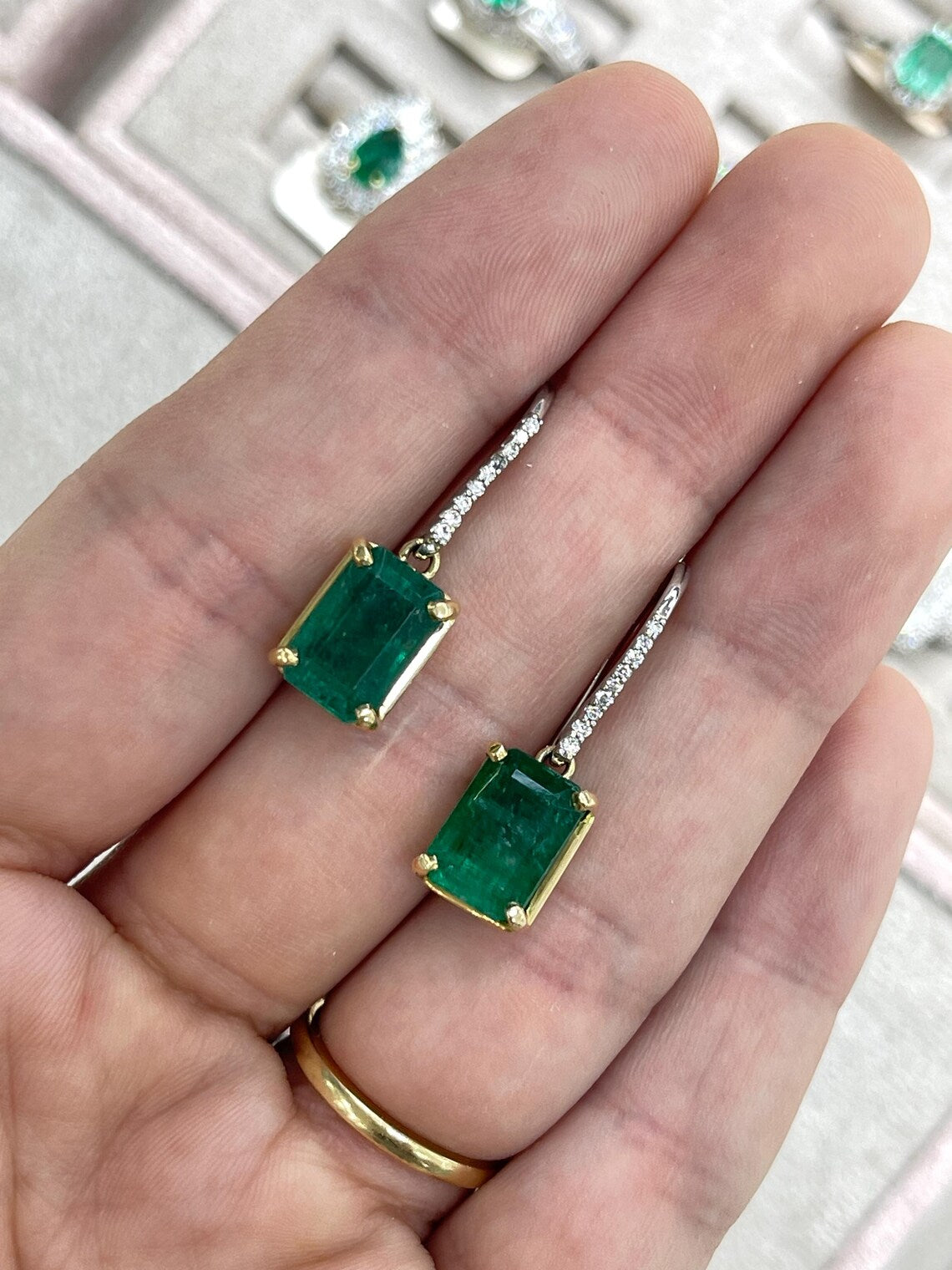 8.32 Carat Emerald Dangle Earrings with Diamond Accents & Leverback Hooks - Elegant Jewelry for Weddings, Parties & Special Occasions