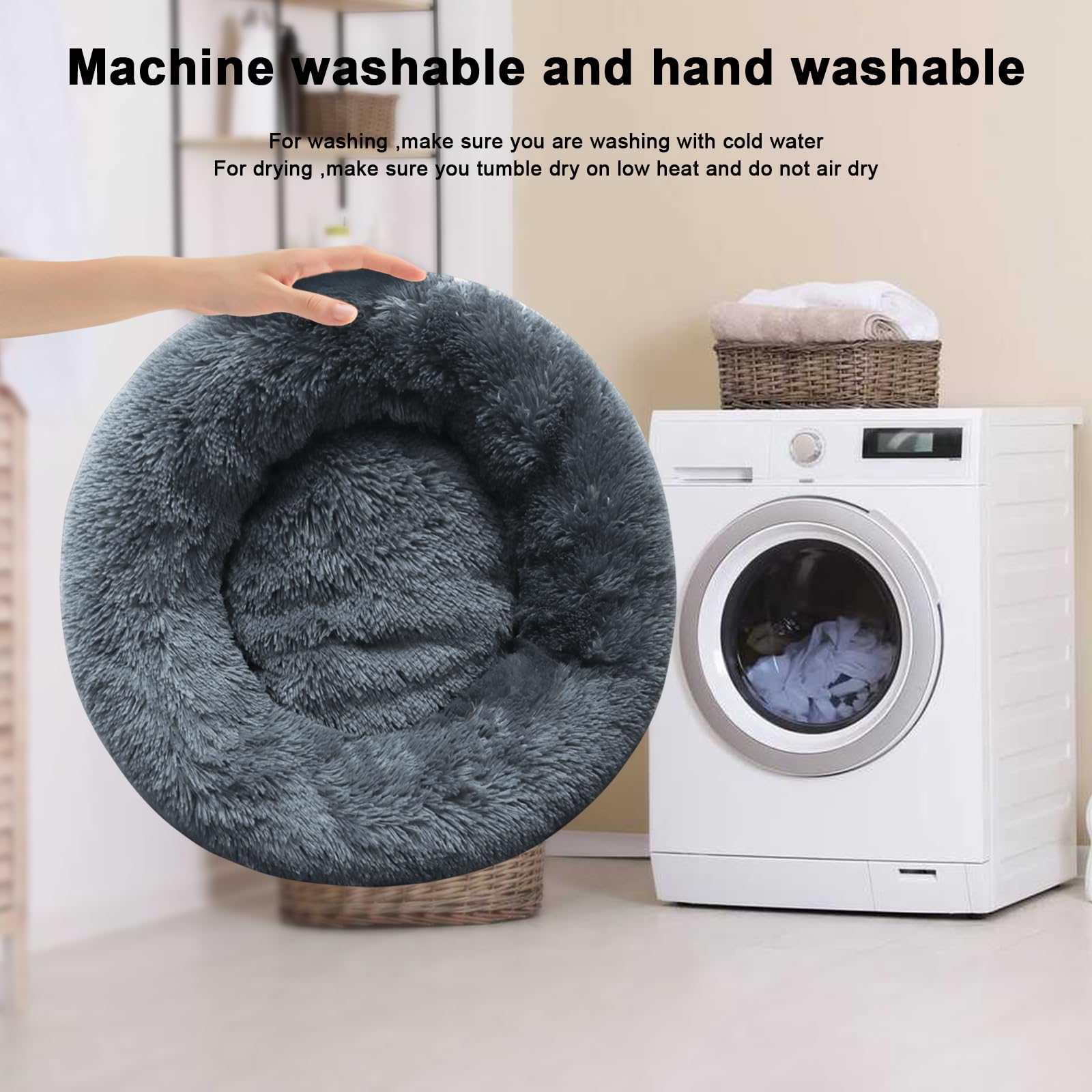 Premium Washable Round Dog Bed for Small Medium & Large Dogs - 24 Inch Calming Pet Bed with Non-Slip Bottom, Ultra Soft & Cozy for Puppies & Kittens - Perfect for Bedroom, Living Room & Crate Comfort