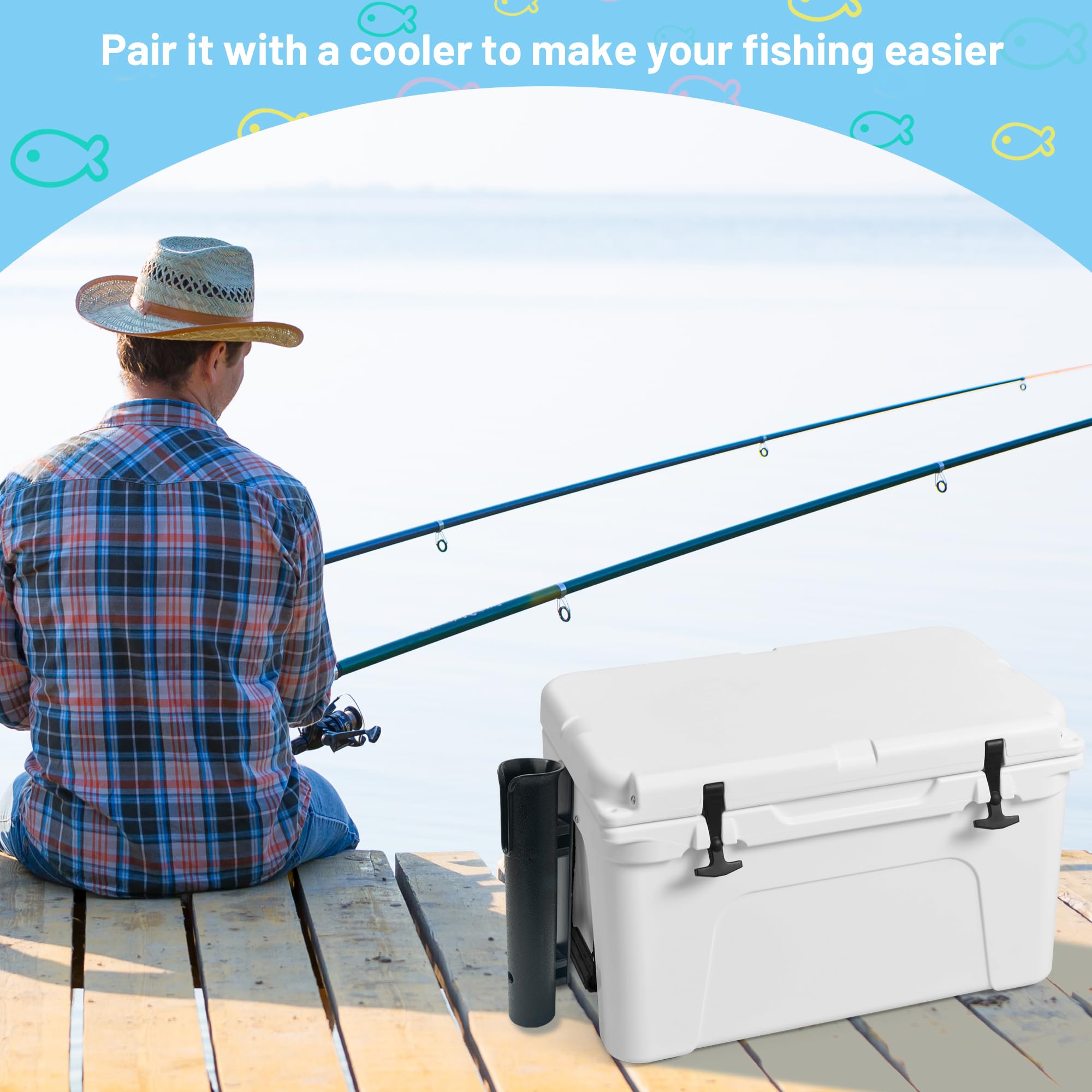 Wall Mounted Fishing Rod Holder - Compatible with YETI & RTIC Coolers, Cooler Accessory, Medium, Black - Perfect for Garage, Boat, and Outdoor Storage