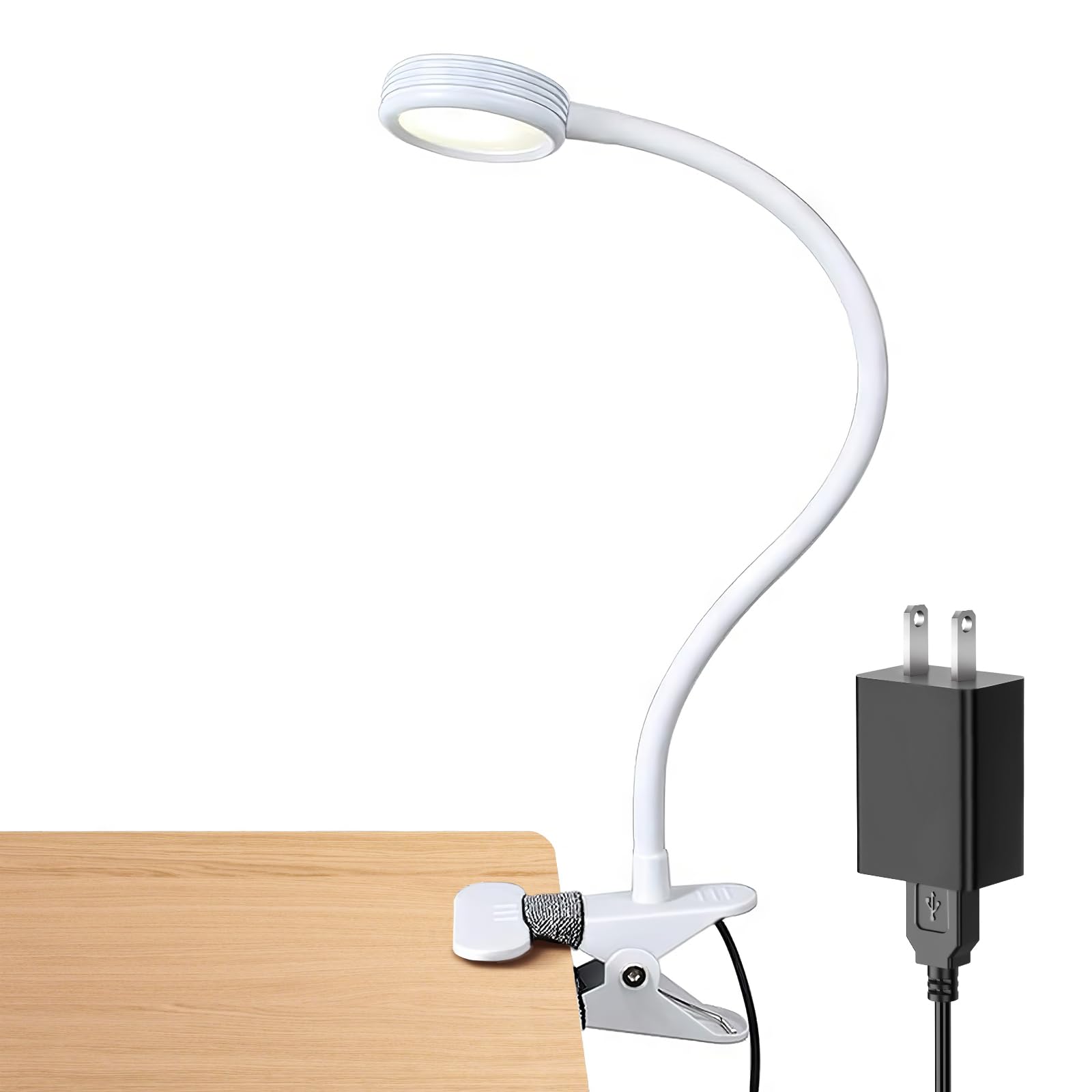 LEPOWER Clip On Reading Light - Adjustable Color Changing LED Desk Lamp for Books, Computers & Bed Headboards, Includes Adapter (White) | Perfect for Night Reading, Home Office & Dorm Room Study