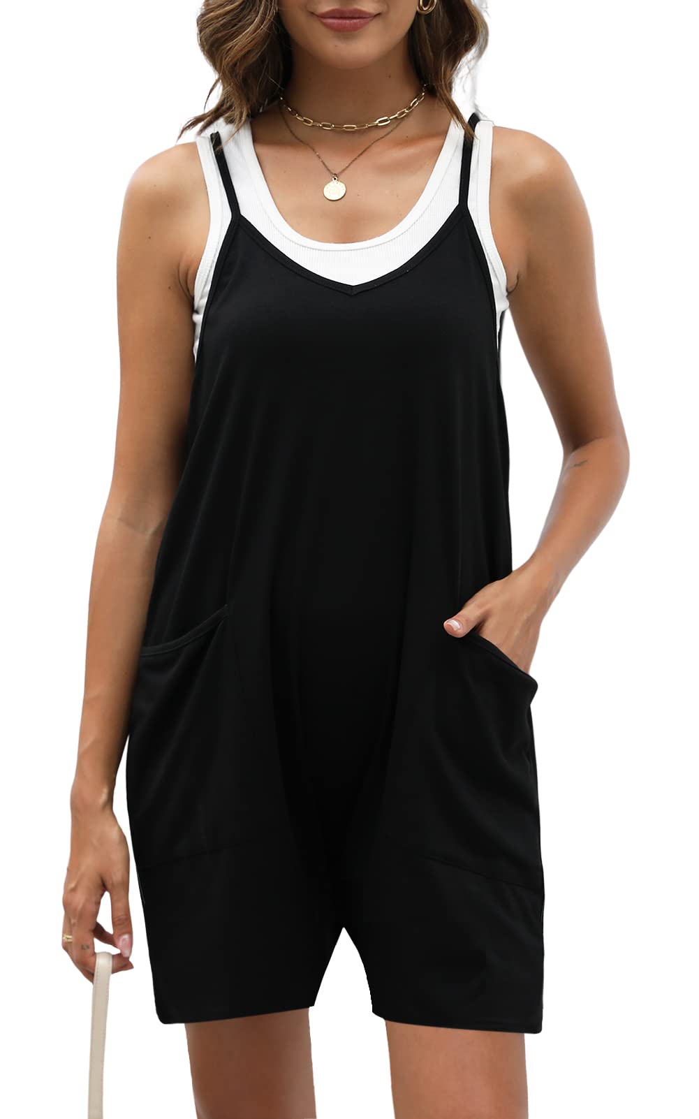 Women's Casual Sleeveless Romper - Loose Fit Spaghetti Strap Jumpsuit with Pockets | Summer Outfits, Beach Wear & Vacation Essentials
