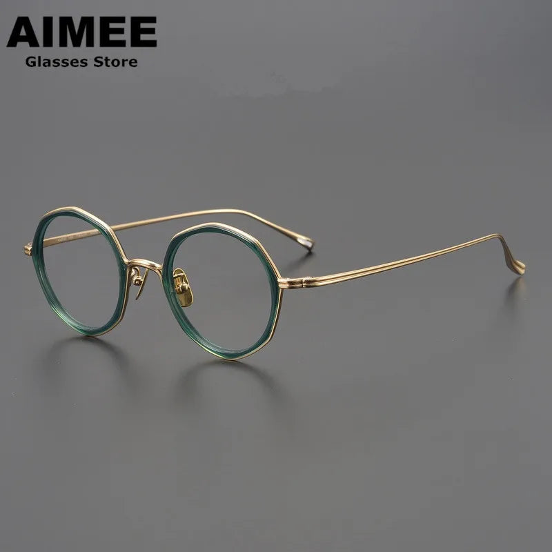 Stylish Aimee Unisex Full Rim Polygon Round Titanium Acetate Eyeglasses Frame 8135 - Perfect for Work, Reading & Fashion Accessories