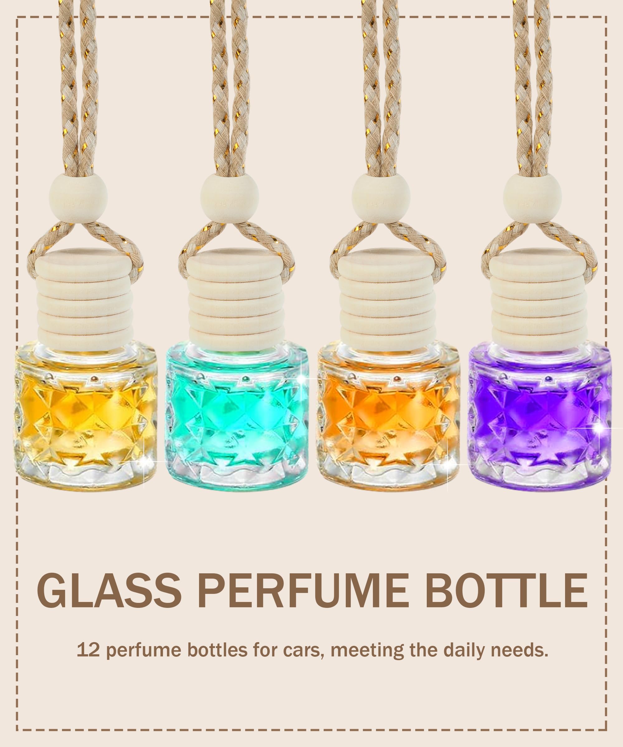 Premium Car Air Freshener Diffuser - Hanging Aromatherapy Essential Oil Diffuser for Cars, Empty Glass Perfume Bottles & Car Accessories (Rhombus Shape) - Perfect for Long Drives, Daily Commutes & Car Interior Refresh