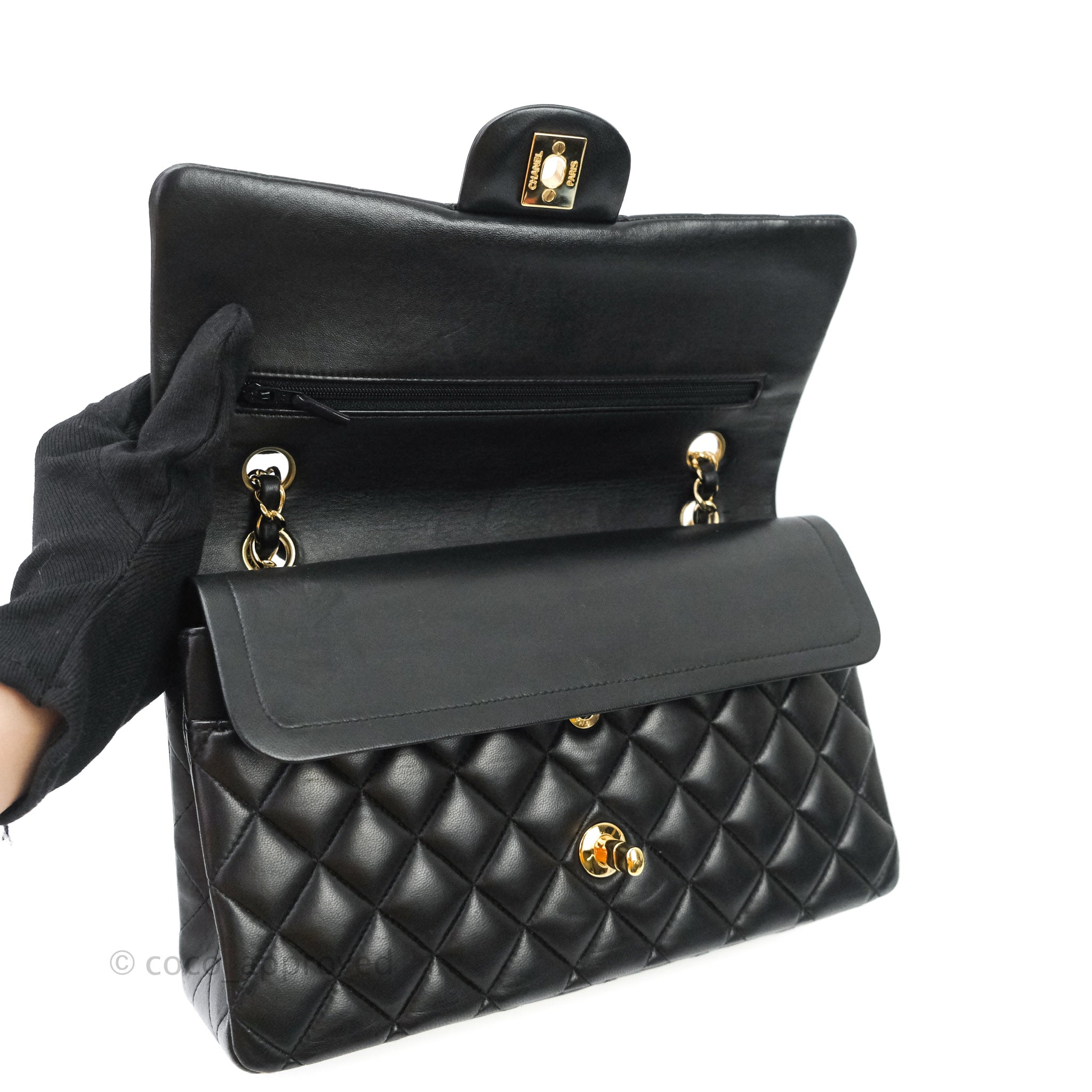 Chanel Classic Medium Double Flap Bag Black Lambskin Gold Hardware - Luxury Designer Handbag for Women, Perfect for Work, Evening Events & Special Occasions