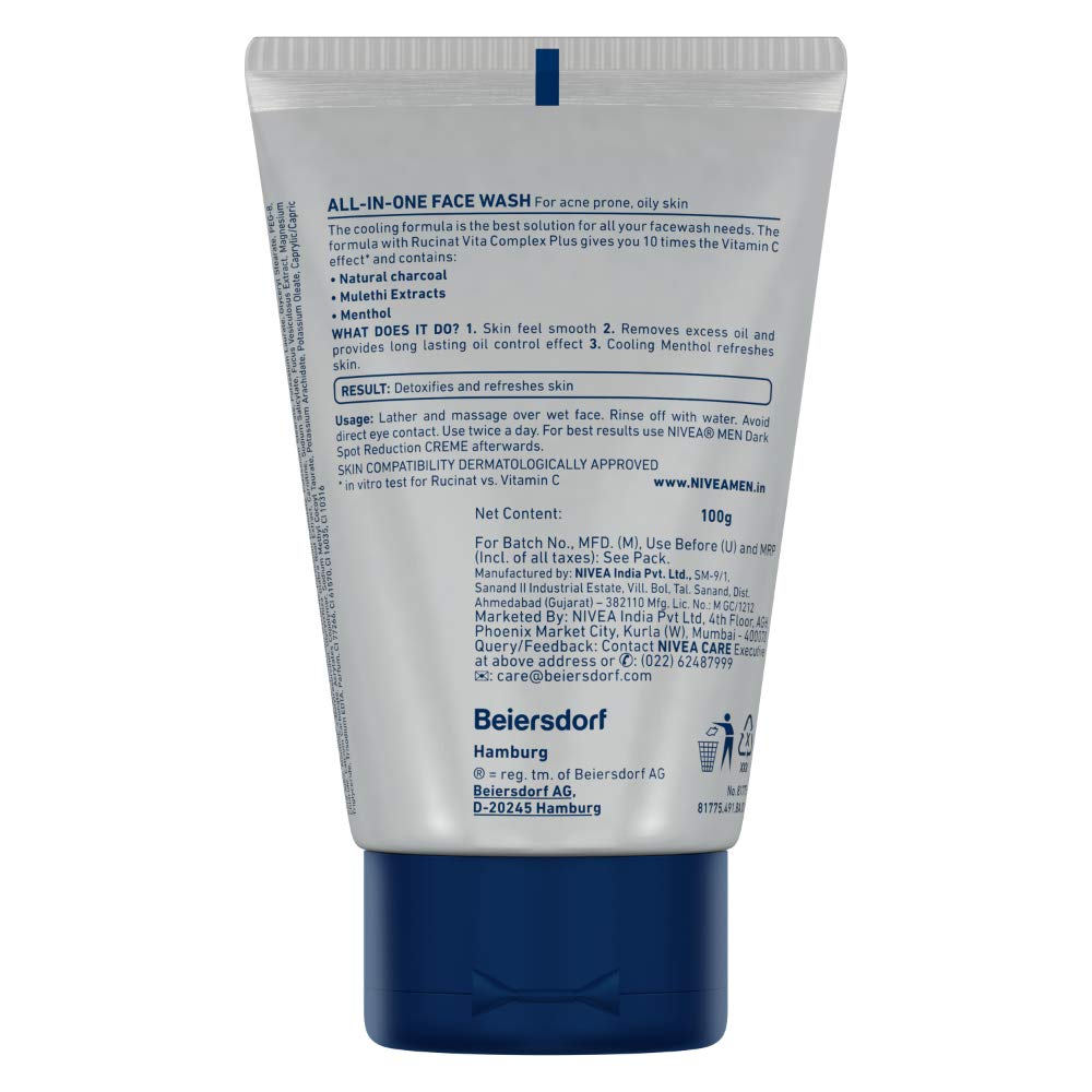 Nivea Men All In 1 Face Wash 100ml - Deep Cleansing & Hydrating Facial Cleanser for Men - Daily Skincare Routine for Oily & Dry Skin