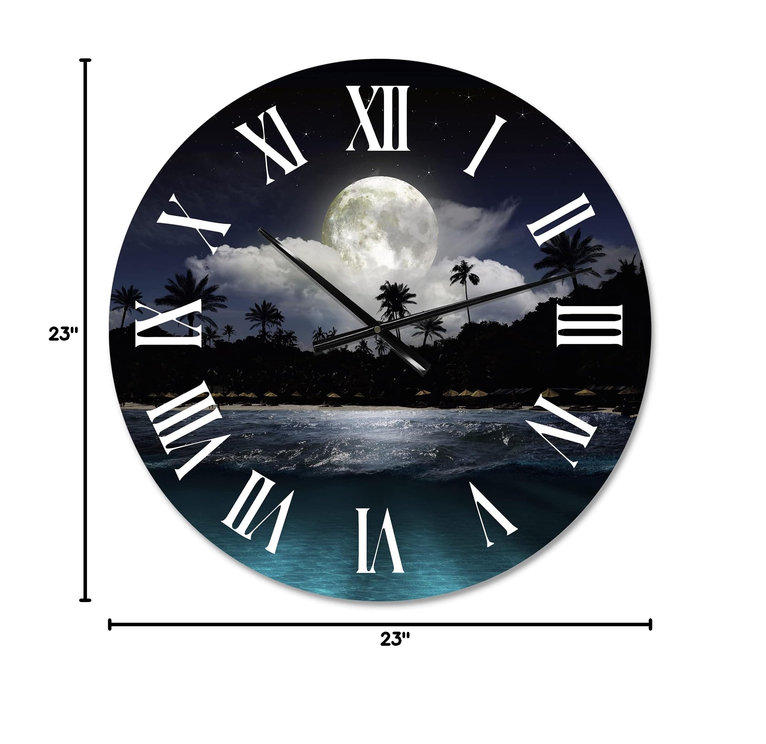 Fishing Boat Under Tropical Full Moon - Modern Large Wall Clock for Living Room Decor | Nature Landscape Art Clock | Perfect for Home, Office & Gift Giving